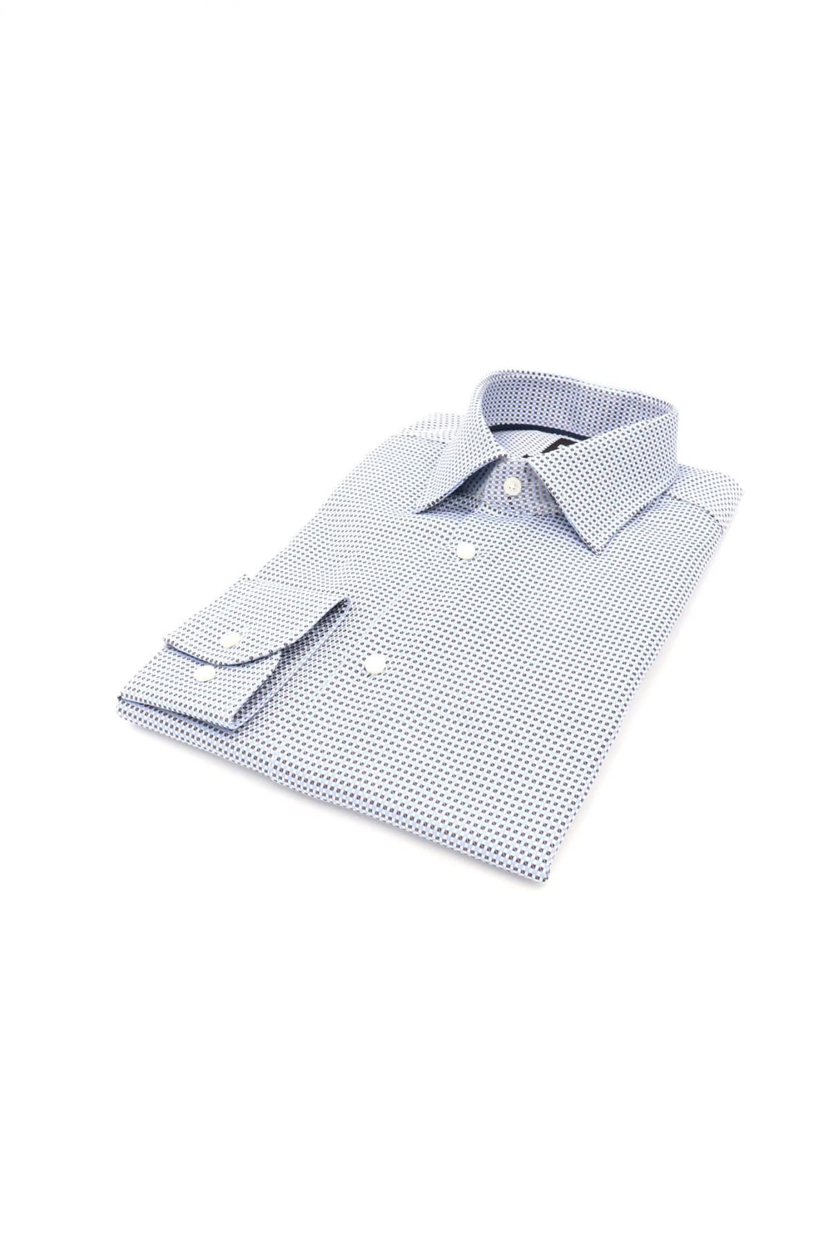 BOSS ΠΟΥΚΑΜΙΣΟ ΜΙΚΡΟΣΧΕΔΙΟ SLIM FIT H-HANK-KENT-C1-214 ΣΙΕΛ