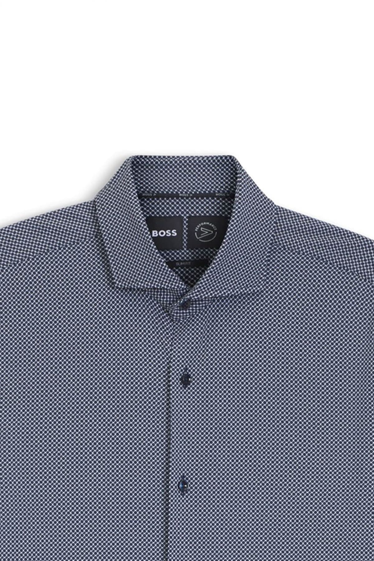 BOSS PERFORMANCE ΠΟΥΚΑΜΙΣΟ ΜΙΚΡΟΣΧΕΔΙΟ SLIM FIT P-HANK-SPREAD-C1-222 ΜΠΛΕ