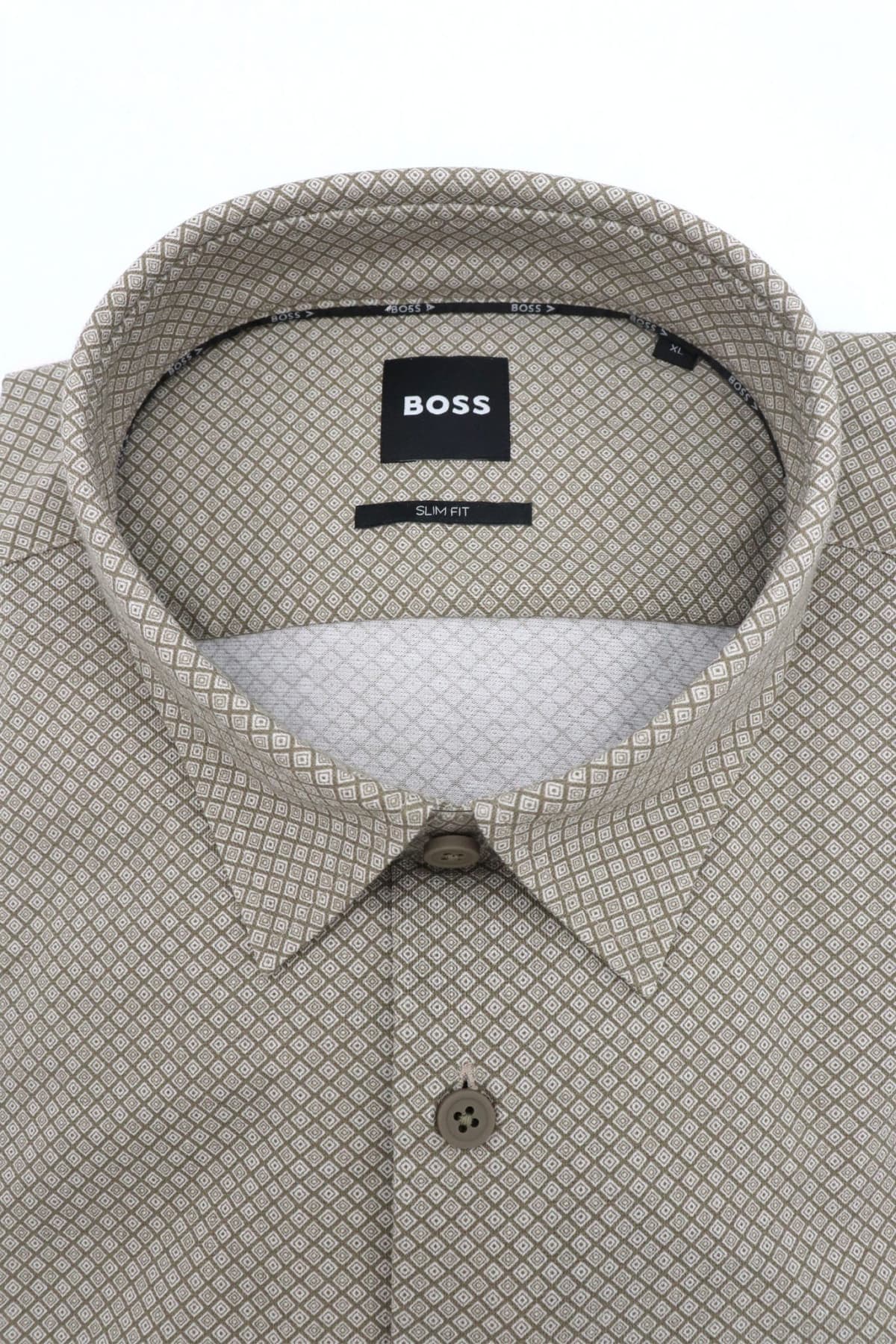 BOSS ΠΟΥΚΑΜΙΣΟ ΜΙΚΡΟΣΧΕΔΙΟ SLIM FIT P-ROAN-KENT-C1-233 ΜΠΕΖ-ΧΑΚΙ