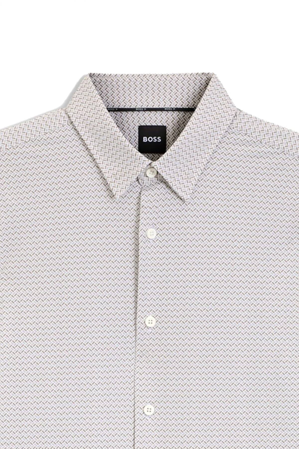 BOSS ΠΟΥΚΑΜΙΣΟ ΜΚΡΟΣΧΕΔΙΟ SLIM FIT P-ROAN-KENT-C1-233 ΧΑΚΙ-ΚΑΦΕ