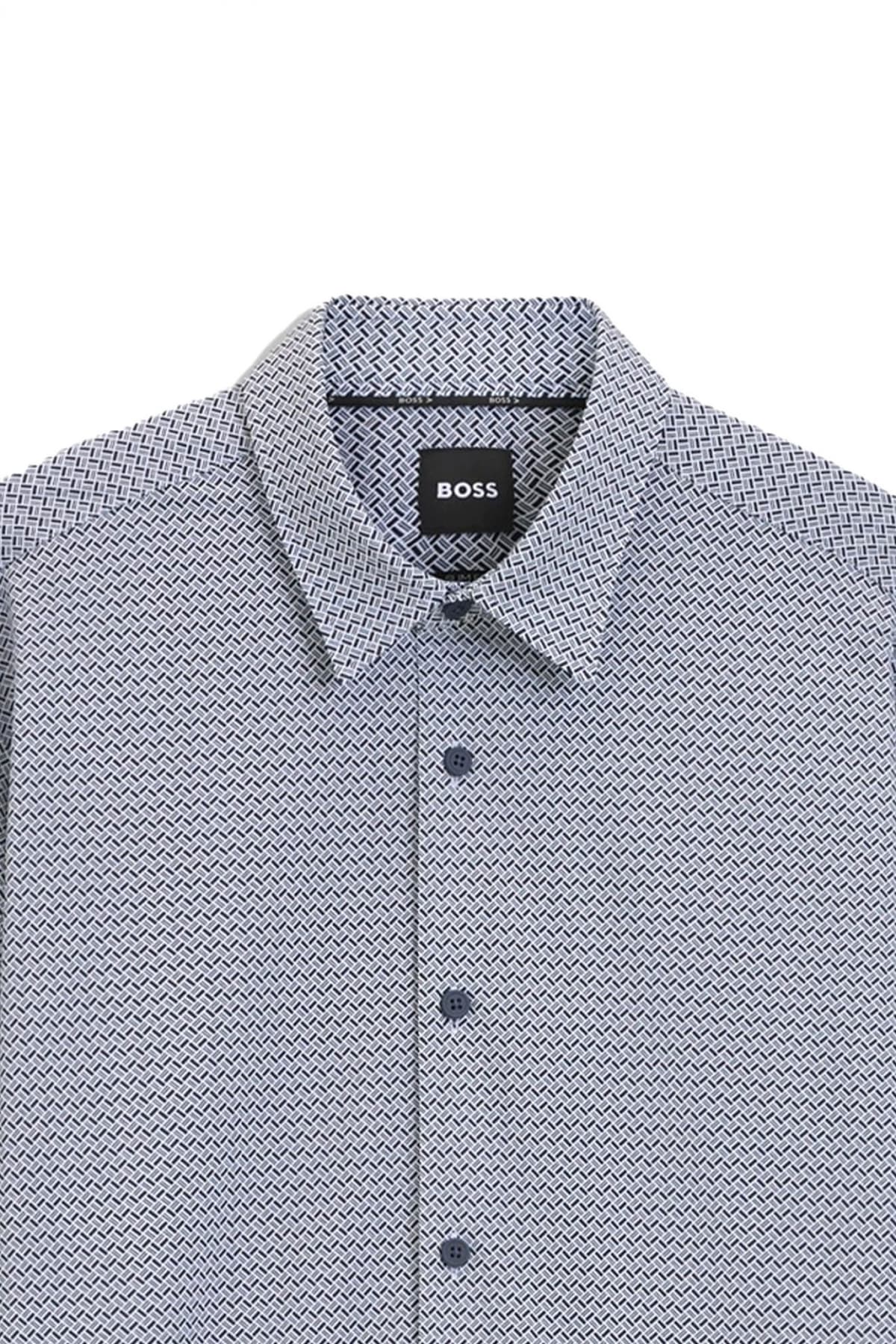 BOSS PERFORMANCE ΠΟΥΚΑΜΙΣΟ ΜΚΡΟΣΧΕΔΙΟ SLIM FIT P-ROAN-KENT-C1-233 ΜΠΛΕ