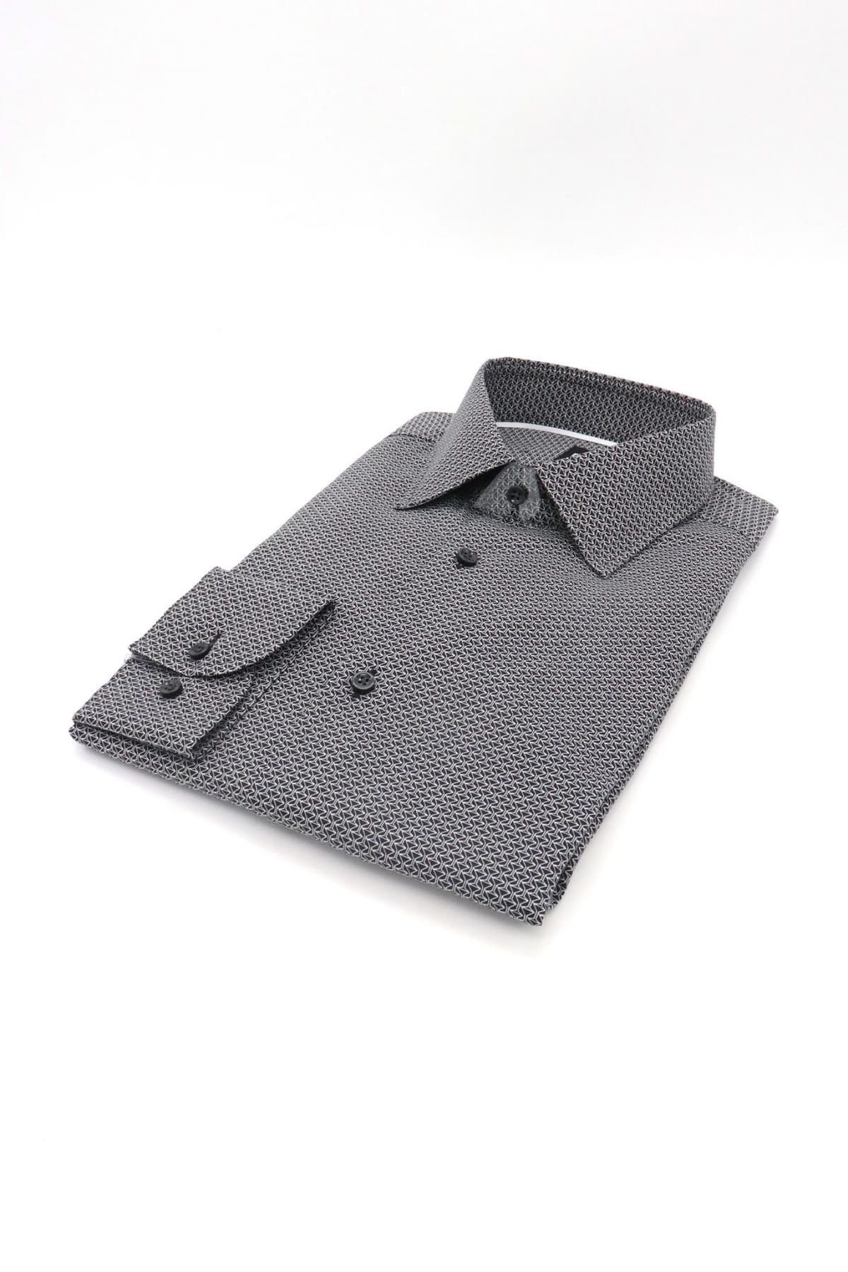 BOSS ΠΟΥΚΑΜΙΣΟ ΜΙΚΡΟΣΧΕΔΙΟ SLIM FIT H-HANK-KENT-C1-214 ΜΑΥΡΟ