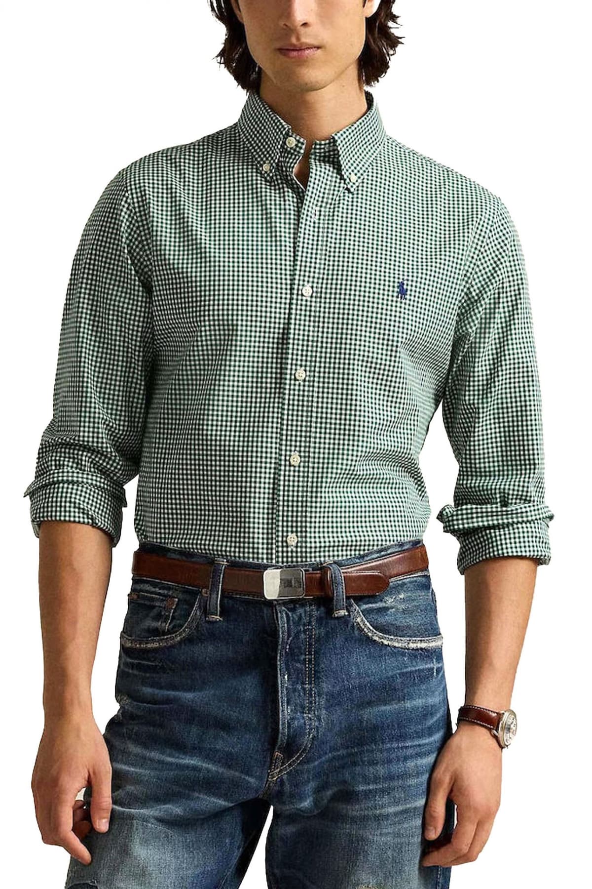 RALPH LAUREN ΠΟΥΚΑΜΙΣΟ BUTTON DOWN ΚΑΡΩ CUSTOM FIT ΠΡΑΣΙΝΟ-ΛΕΥΚΟ