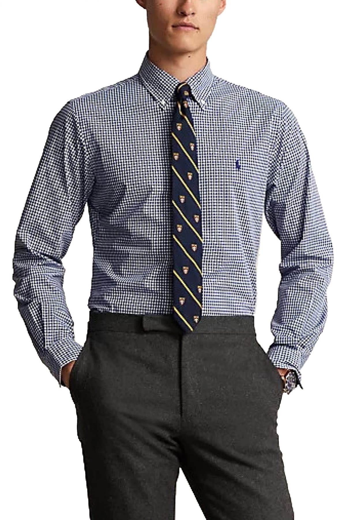 RALPH LAUREN ΠΟΥΚΑΜΙΣΟ BUTTON DOWN ΚΑΡΩ CUSTOM FIT ΜΠΛΕ-ΛΕΥΚΟ