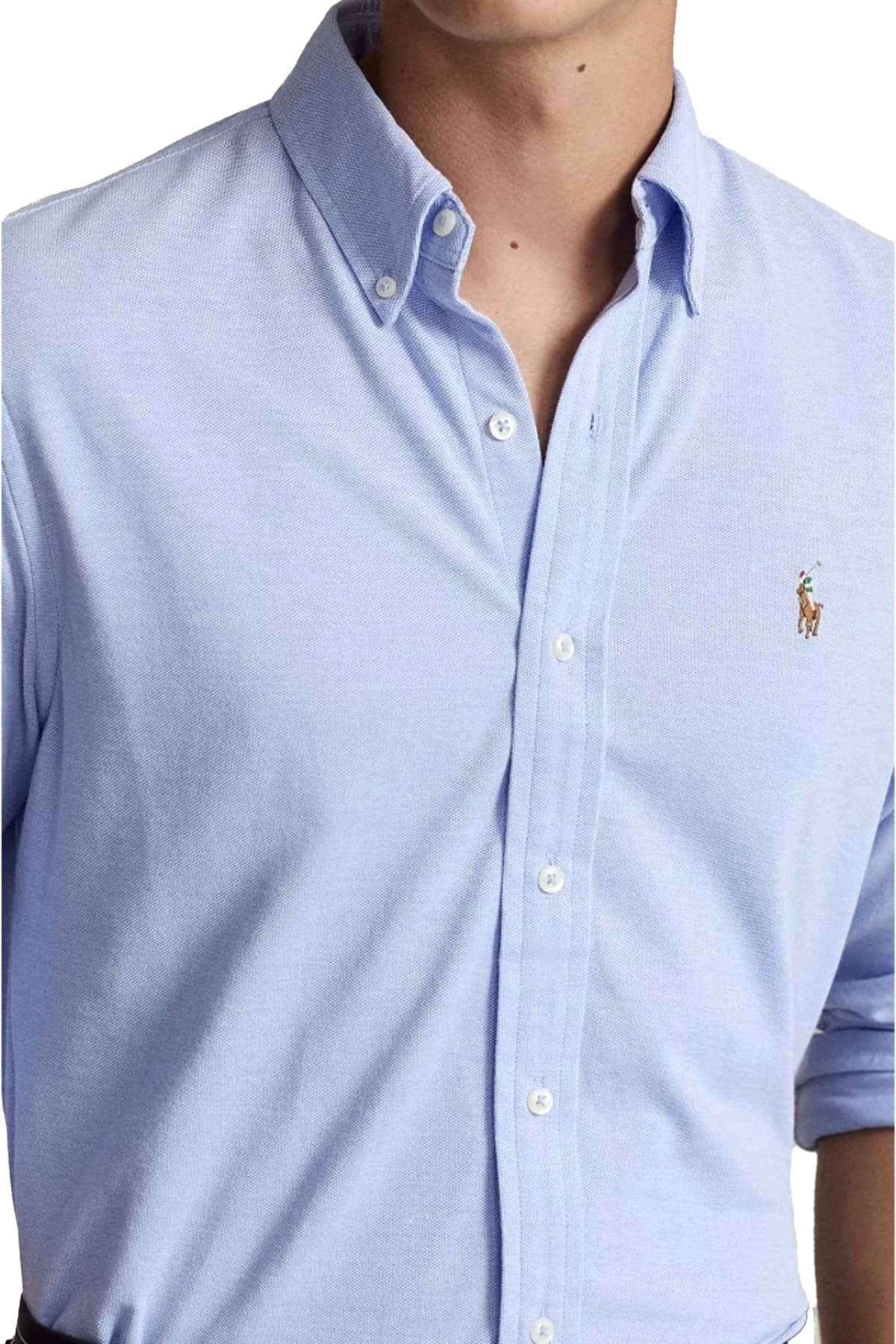 RALPH LAUREN ΠΟΥΚΑΜΙΣΟ BUTTON DOWN CUSTOM FIT LOGO ΣΙΕΛ
