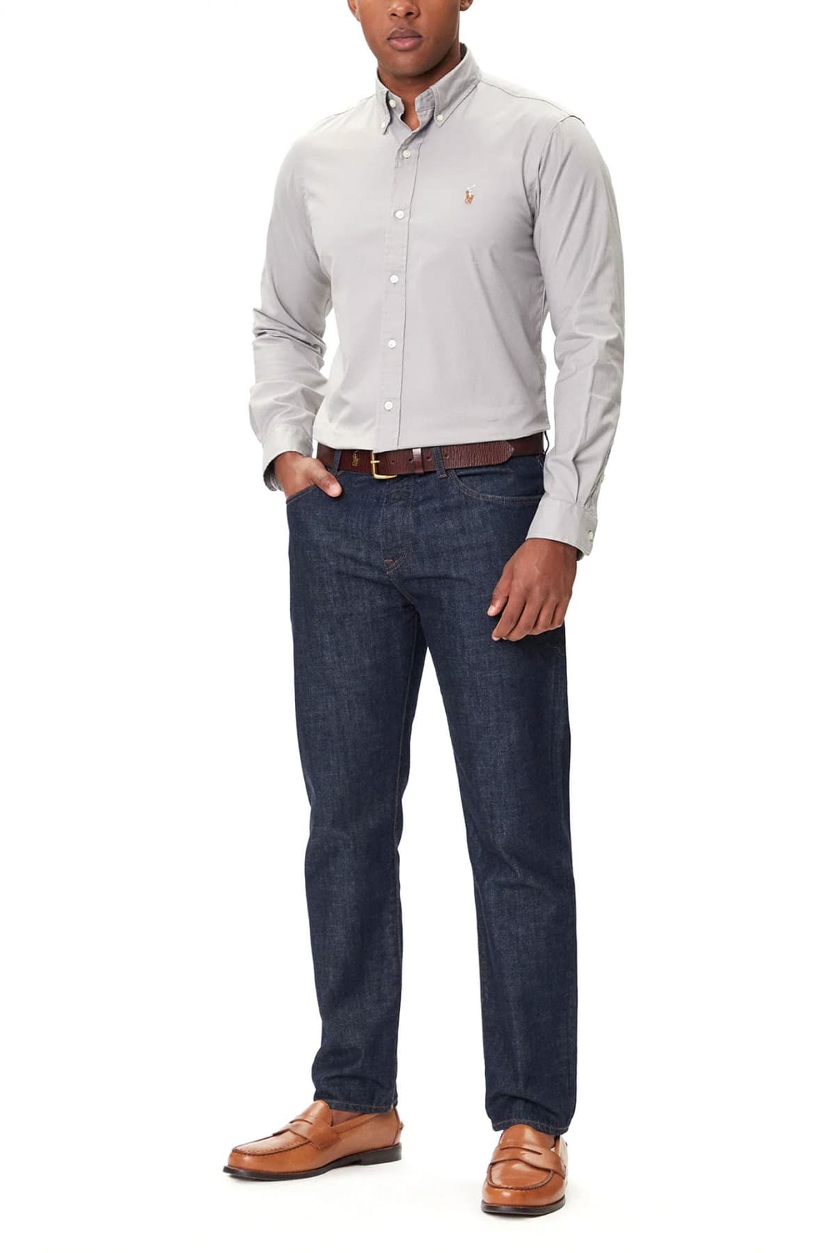 RALPH LAUREN ΠΟΥΚΑΜΙΣΟ BUTTON DOWN OXFORD CUSTOM FIT ΓΚΡΙ