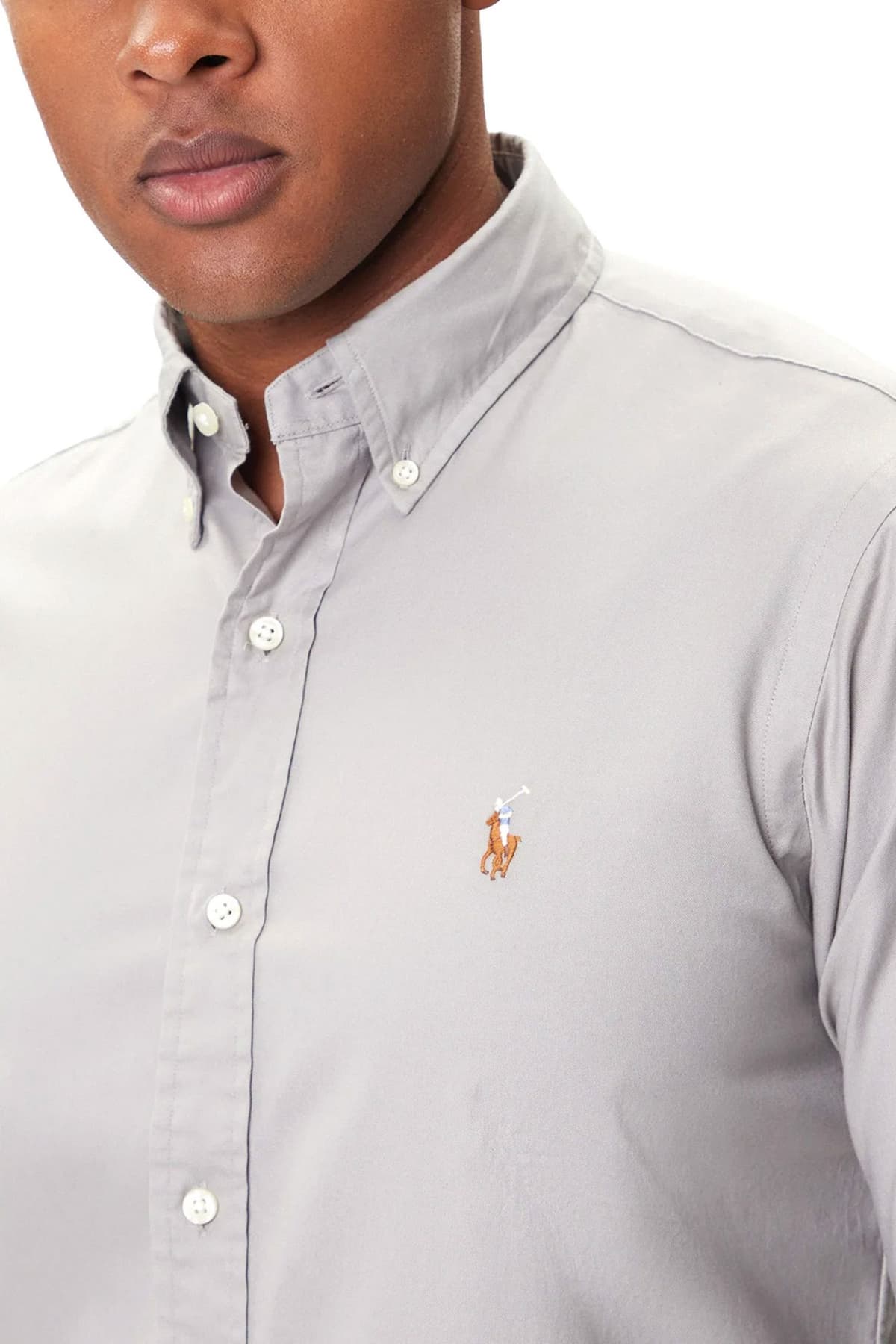 RALPH LAUREN ΠΟΥΚΑΜΙΣΟ BUTTON DOWN OXFORD CUSTOM FIT ΓΚΡΙ