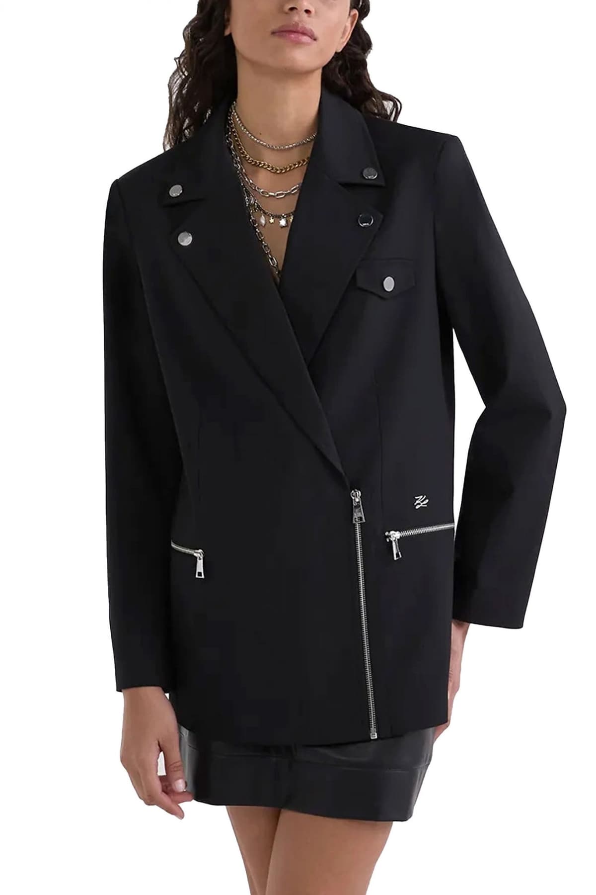 KARL LAGERFELD ΣΑΚΑΚΙ FASHION BIKER LOGO ΜΕΤΑΛΛΙΚΟ HALF ZIP ΜΑΥΡΟ