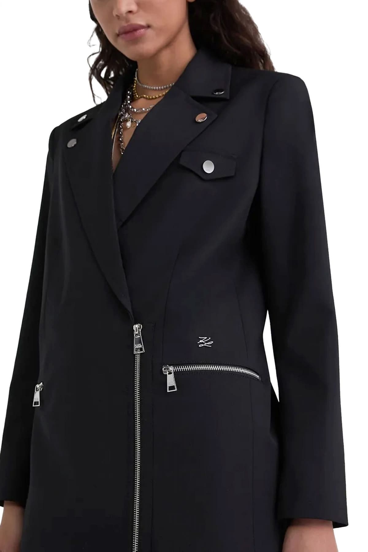 KARL LAGERFELD ΣΑΚΑΚΙ FASHION BIKER LOGO ΜΕΤΑΛΛΙΚΟ HALF ZIP ΜΑΥΡΟ