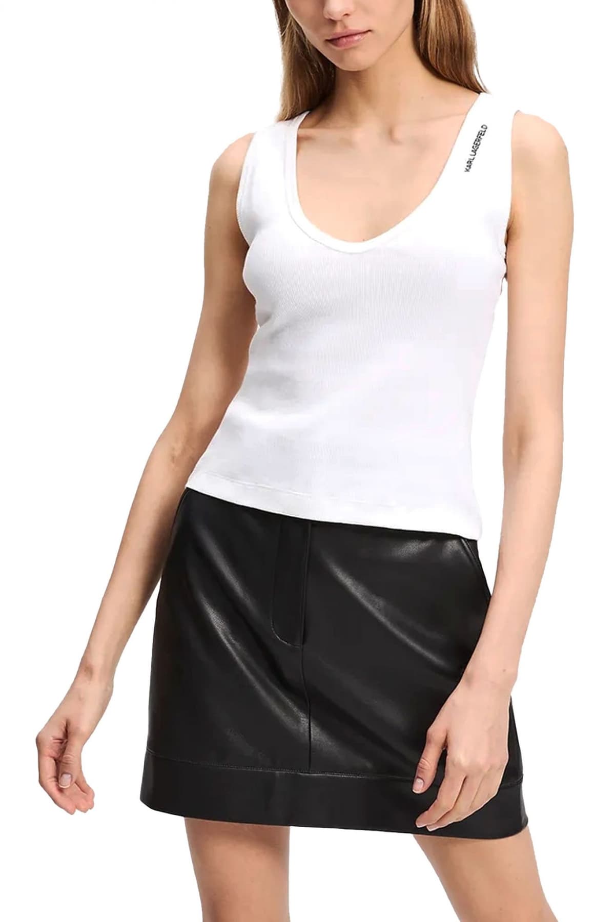 KARL LAGERFELD TANK TOP V-NECK SLIM FIT RIBBED LOGO ΛΕΥΚΟ