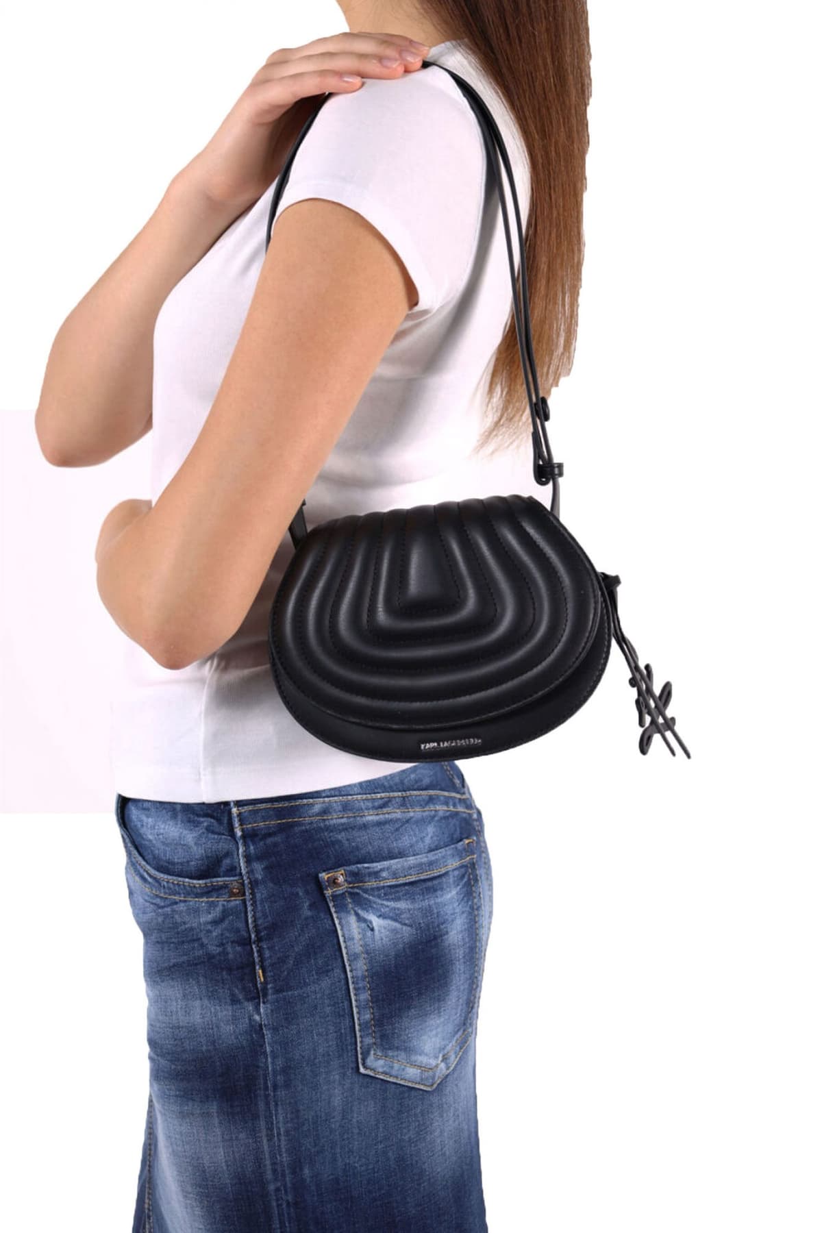 KARL LAGERFELD ΤΣΑΝΤΑ ΩΜΟΥ/CROSSBODY WELLEN SADDLE CB ΜΑΥΡΟ