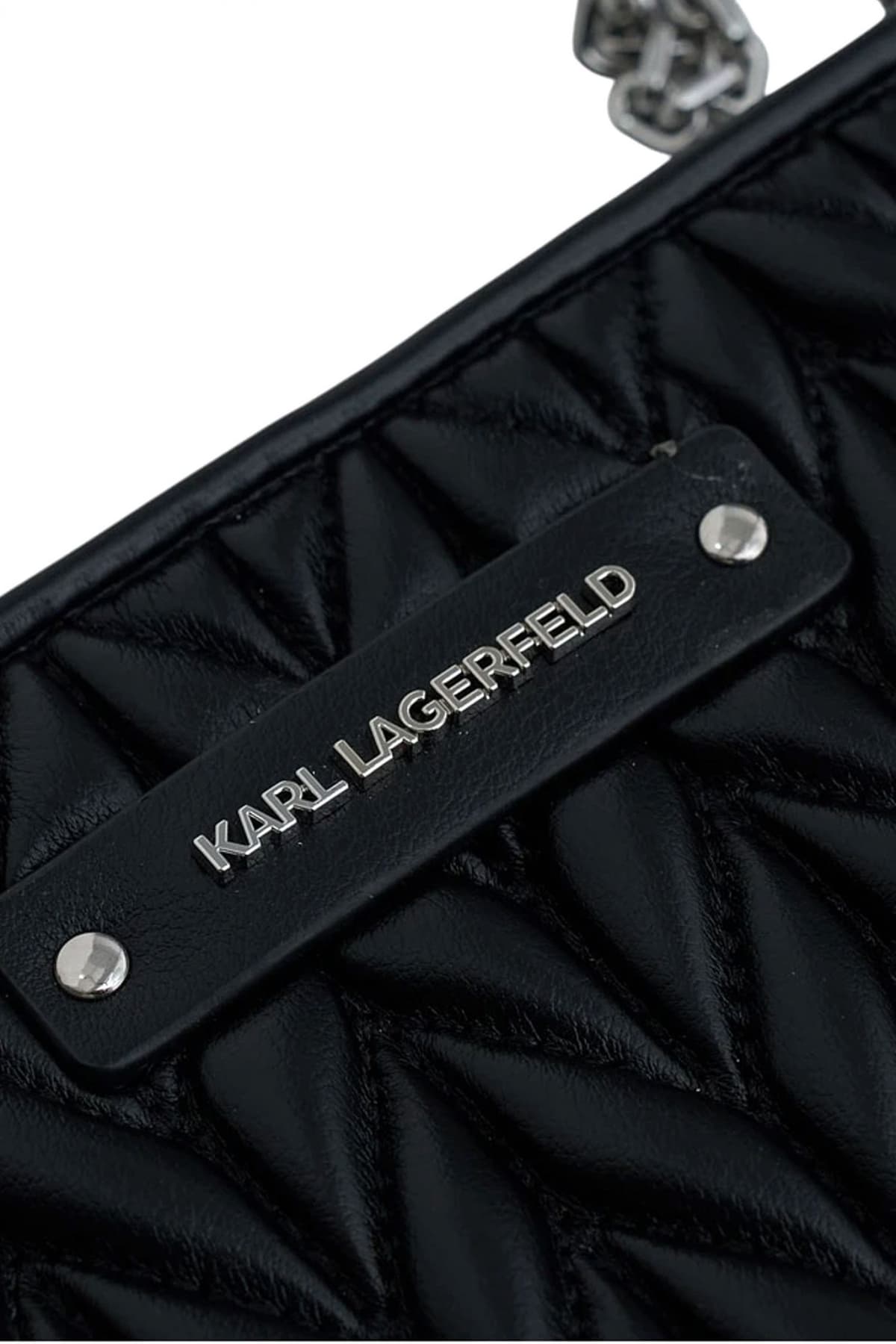 KARL LAGERFELD ΤΣΑΝΤΑ/ΠΟΡΤΟΦΟΛΙ CROSSBODY WEAVE CB WALLET LOGO ΜΕΤΑΛΛΙΚΟ ΜΑΥΡΟ