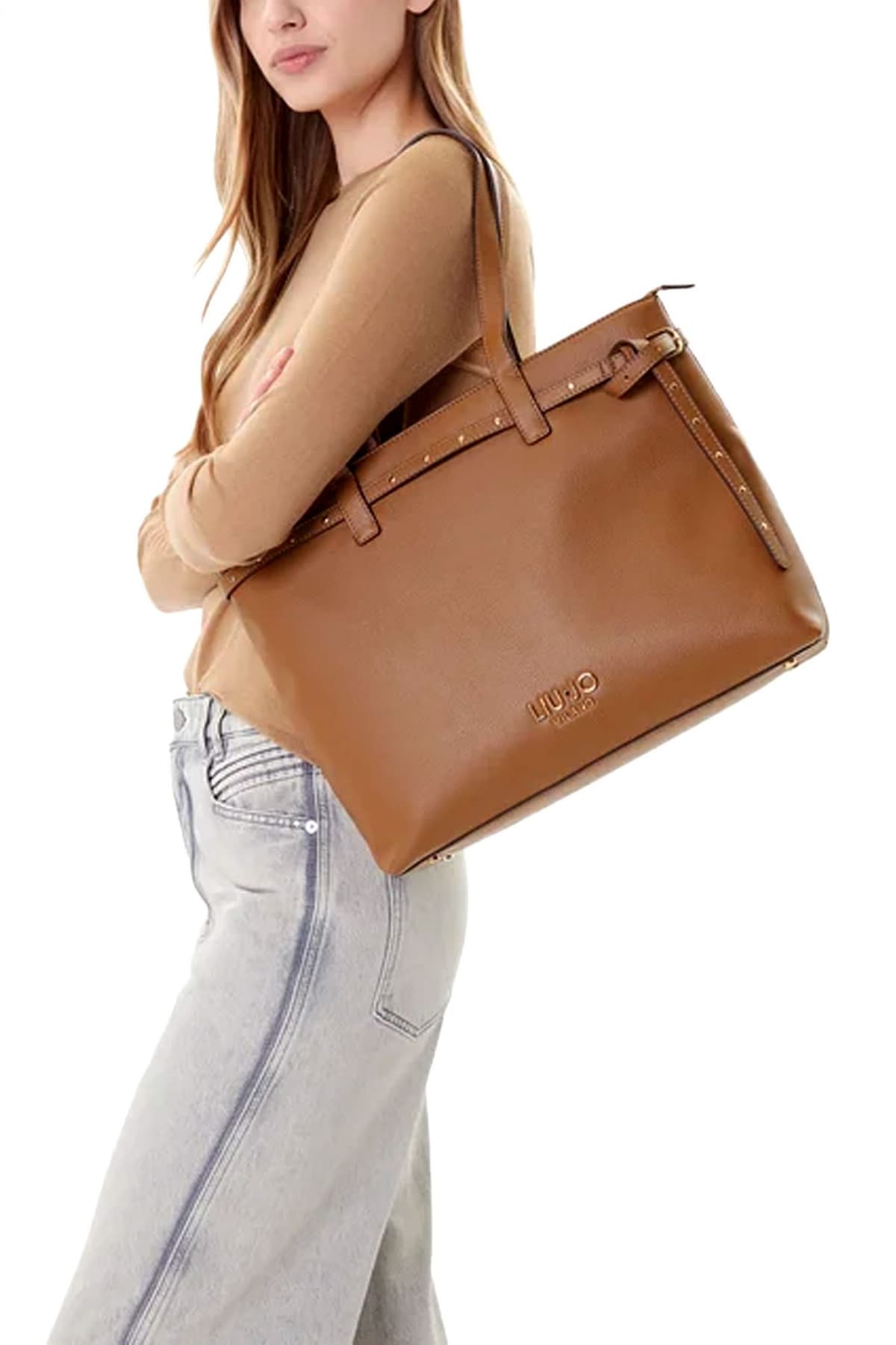 LIU-JO ΤΣΑΝΤΑ ΩΜΟΥ LOGO ΜΕΤΑΛΛΙΚΟ ΚΑΦΕ