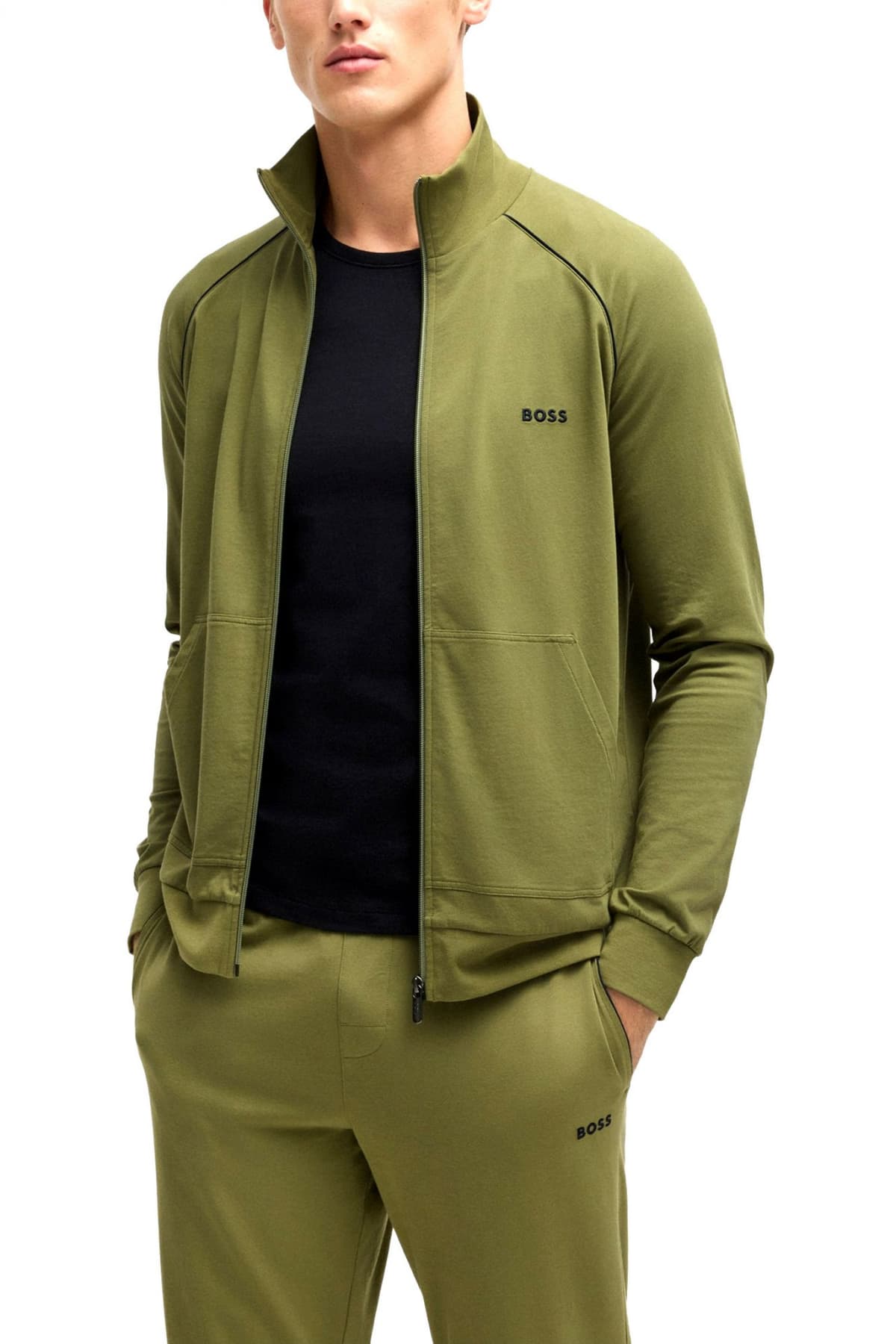 BOSS HOMEWEAR ΦΟΥΤΕΡ ZIPHOOD MIXMATCH JACKET Z ΧΑΚΙ