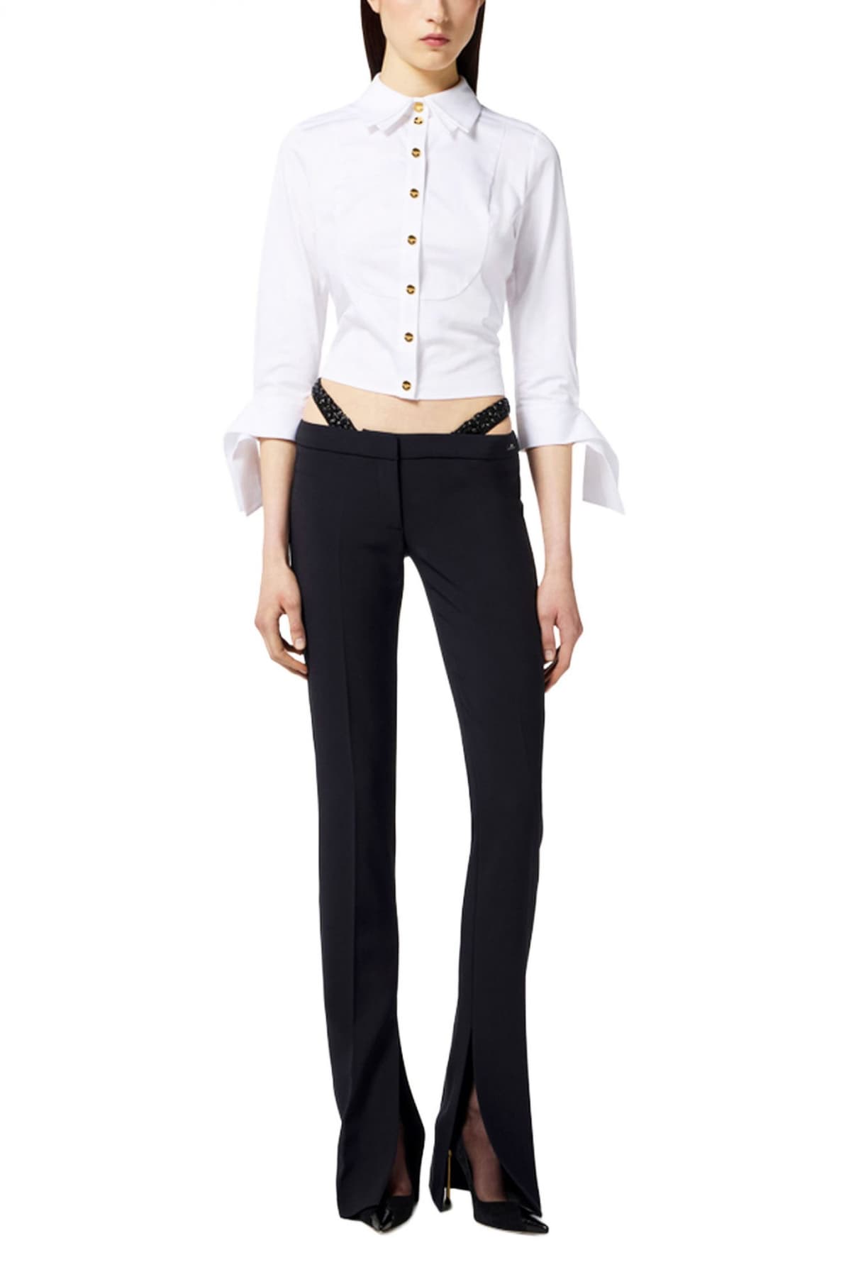 ELISABETTA FRANCHI ΠΟΥΚΑΜΙΣΟ SLIM FIT ΜΕ ΠΑΠΙΓΙΟΝ ΛΕΥΚΟ