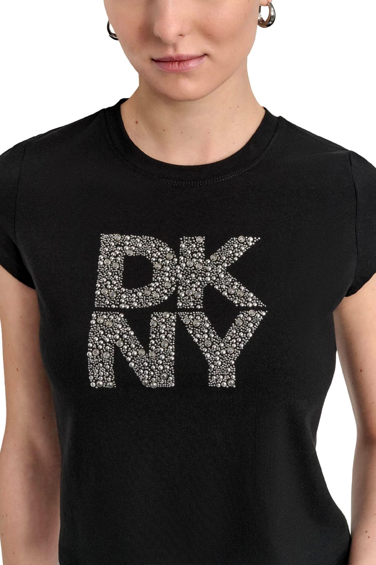 DKNY T-SHIRT CREW NECK LOGO STRASS ΜΑΥΡΟ