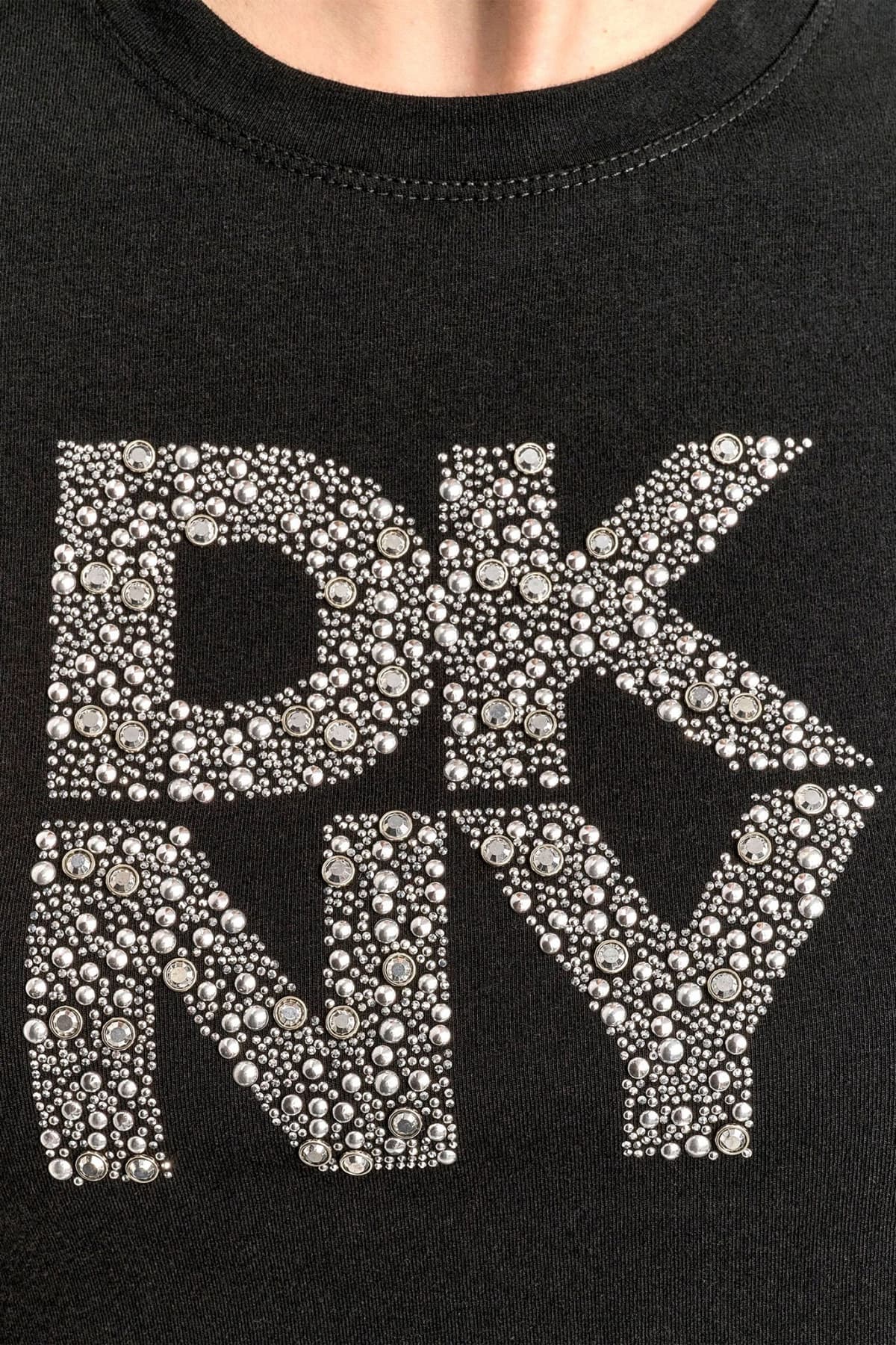 DKNY T-SHIRT CREW NECK LOGO STRASS ΜΑΥΡΟ