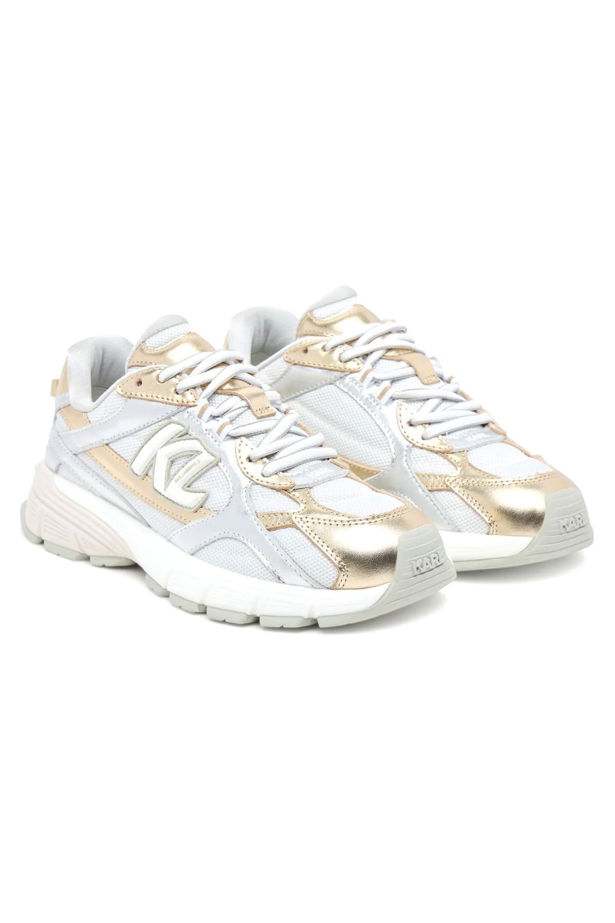 KARL LAGERFELD ΠΑΠΟΥΤΣΙΑ SNEAKERS ORION METAΛΛΙΚΕΣ ΛΕΠΤΟΜΕΡΕΙΕΣ ΛΑΜΨΗΣ LOGO ΛΕΥΚΟ/ΑΣΗΜΙ/ΧΡΥΣΟ