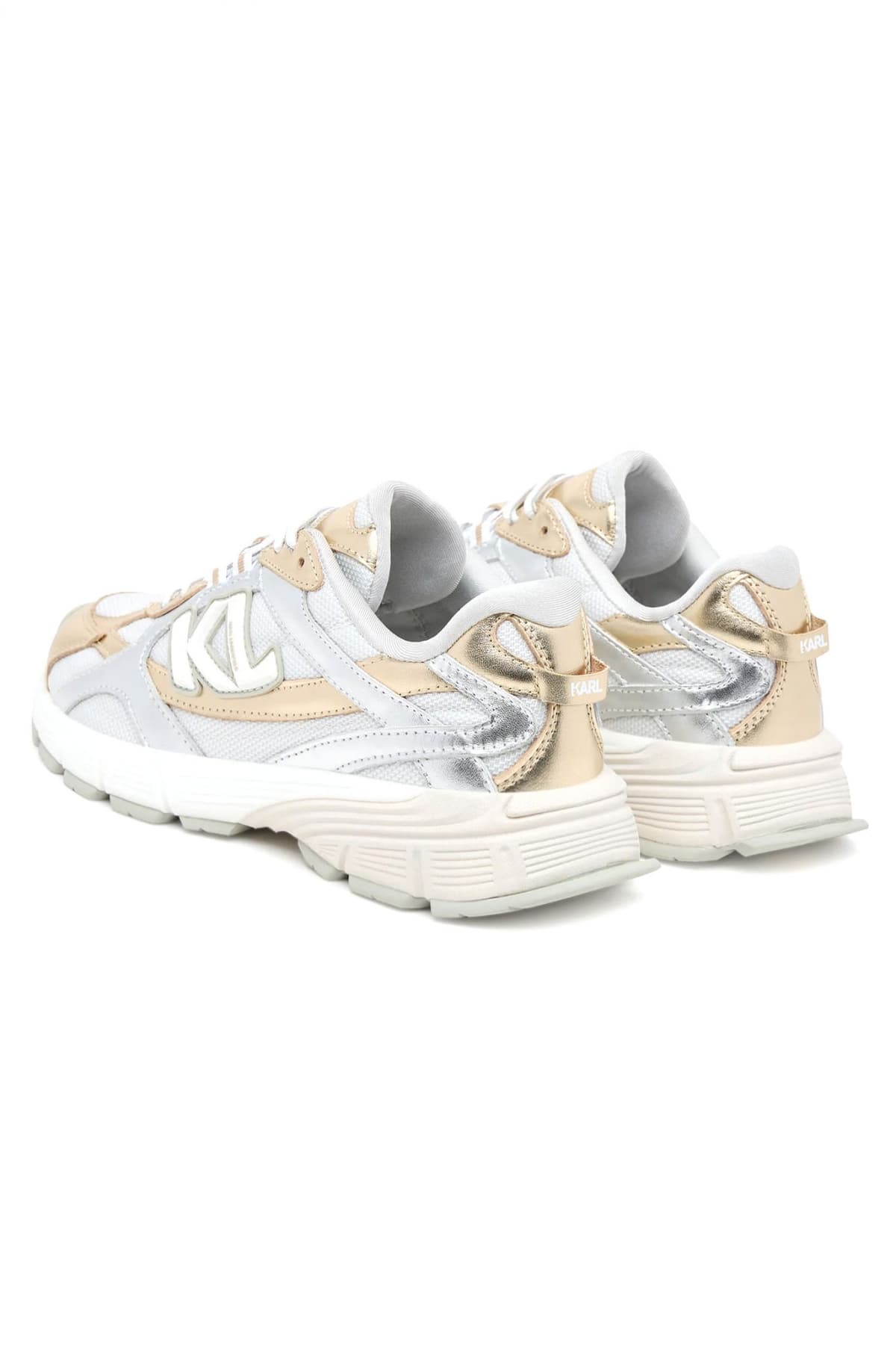 KARL LAGERFELD ΠΑΠΟΥΤΣΙΑ SNEAKERS ORION METAΛΛΙΚΕΣ ΛΕΠΤΟΜΕΡΕΙΕΣ ΛΑΜΨΗΣ LOGO ΛΕΥΚΟ/ΑΣΗΜΙ/ΧΡΥΣΟ