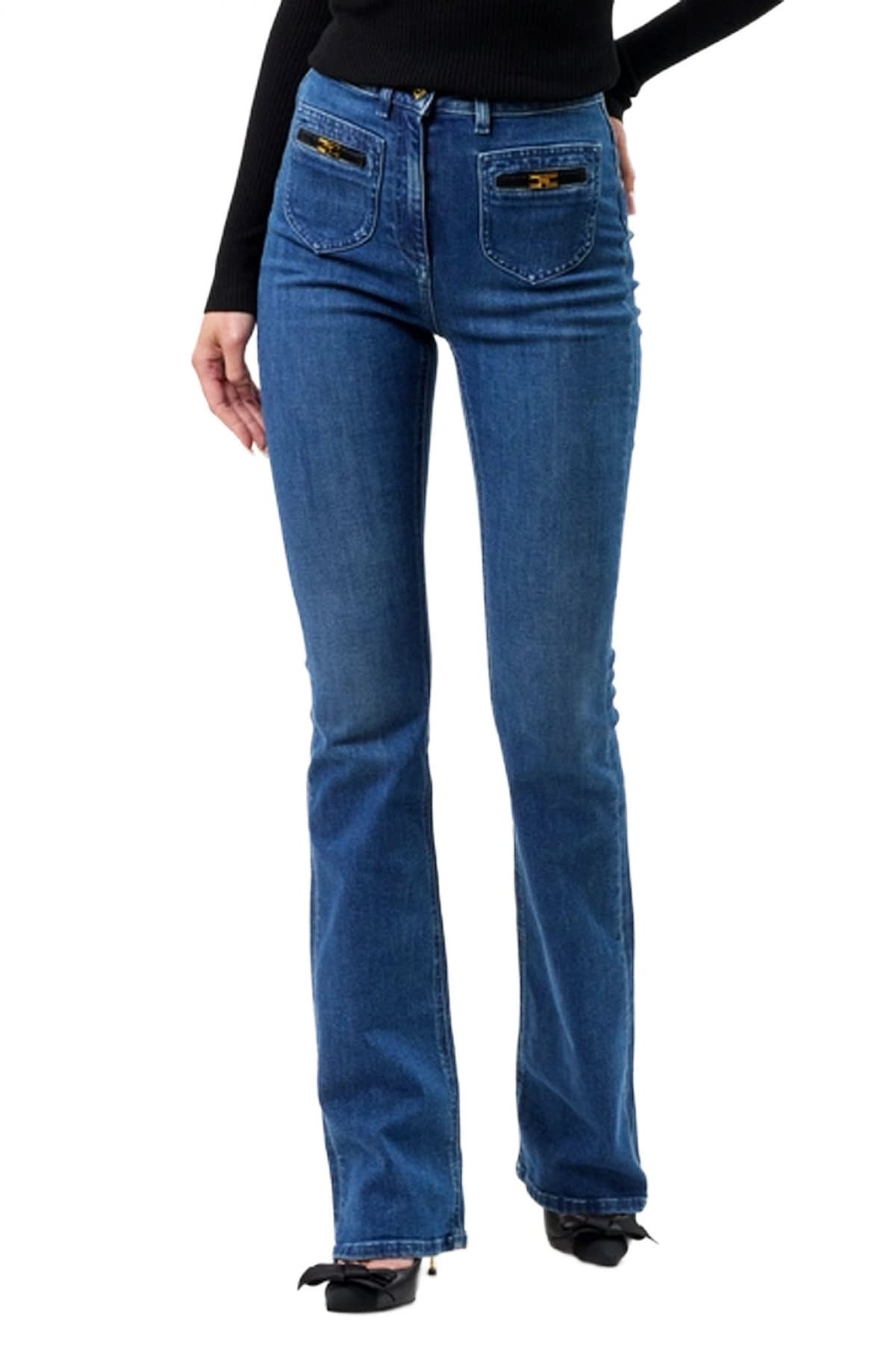 ELISABETTA FRANCHI ΠΑΝΤΕΛΟΝΙ JEANS FLARE ΨΗΛΟΜΕΣΟ SLIM FIT ΜΠΛΕ