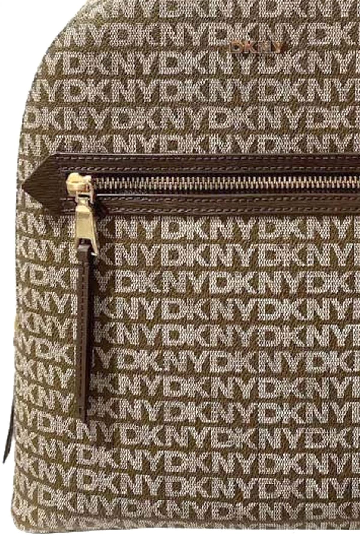 DKNY ΤΣΑΝΤΑ BACKPACK BRYANT AVE ALL OVER LOGO ΜΠΕΖ-ΚΑΦΕ