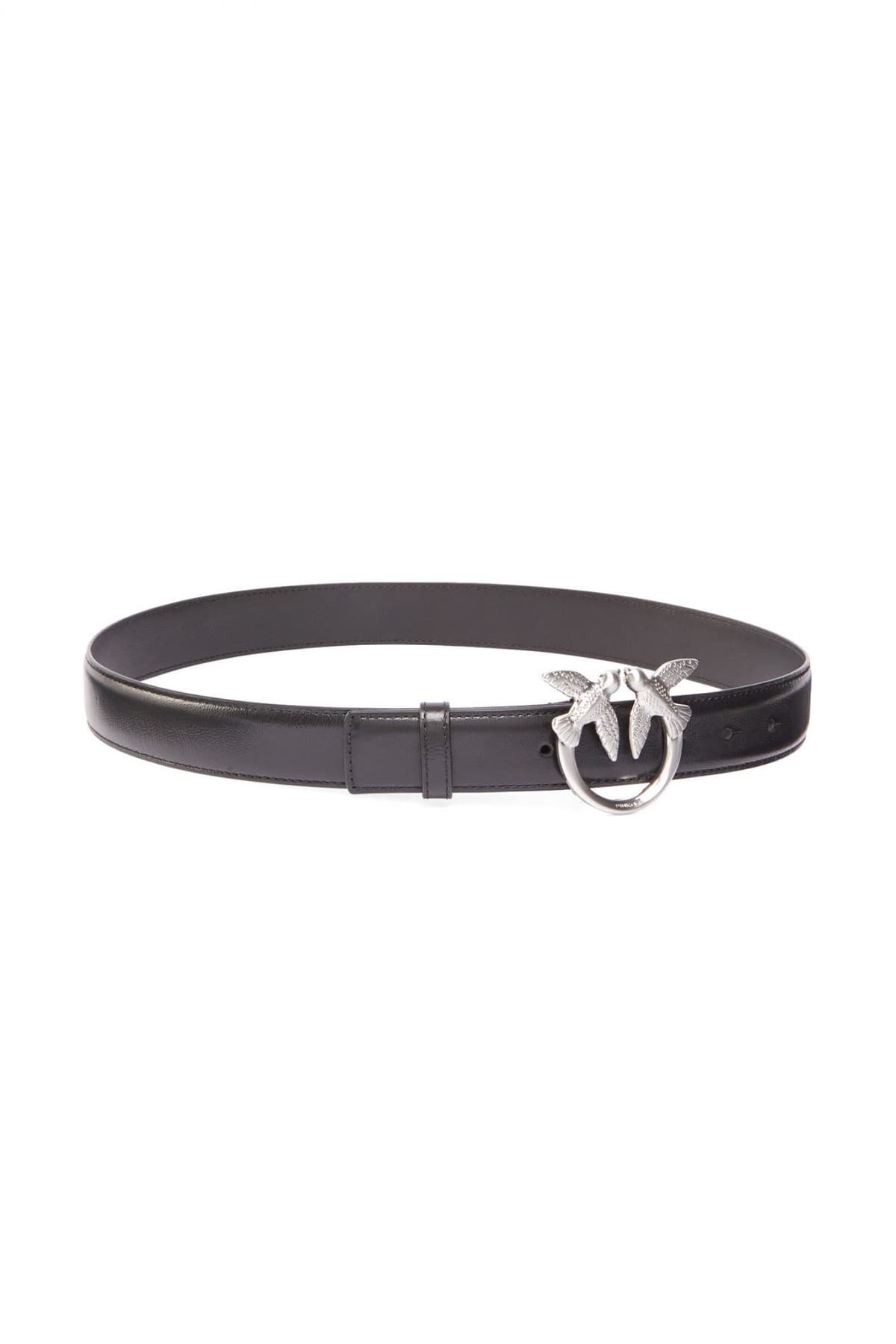 PINKO ΖΩΝΗ LOVE BERRY H3 BELT VITELLO WRINKLE LOGO ΜΑΥΡΟ- MATT SILVER