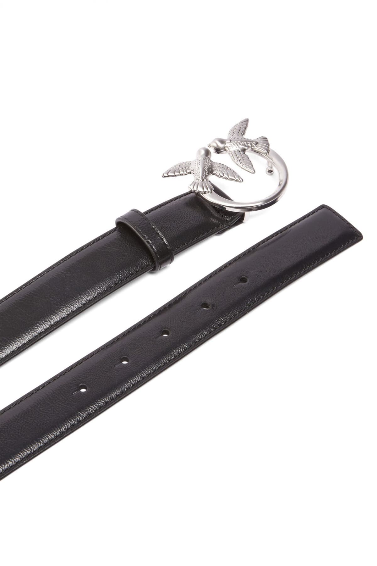 PINKO ΖΩΝΗ LOVE BERRY H3 BELT VITELLO WRINKLE LOGO ΜΑΥΡΟ- MATT SILVER