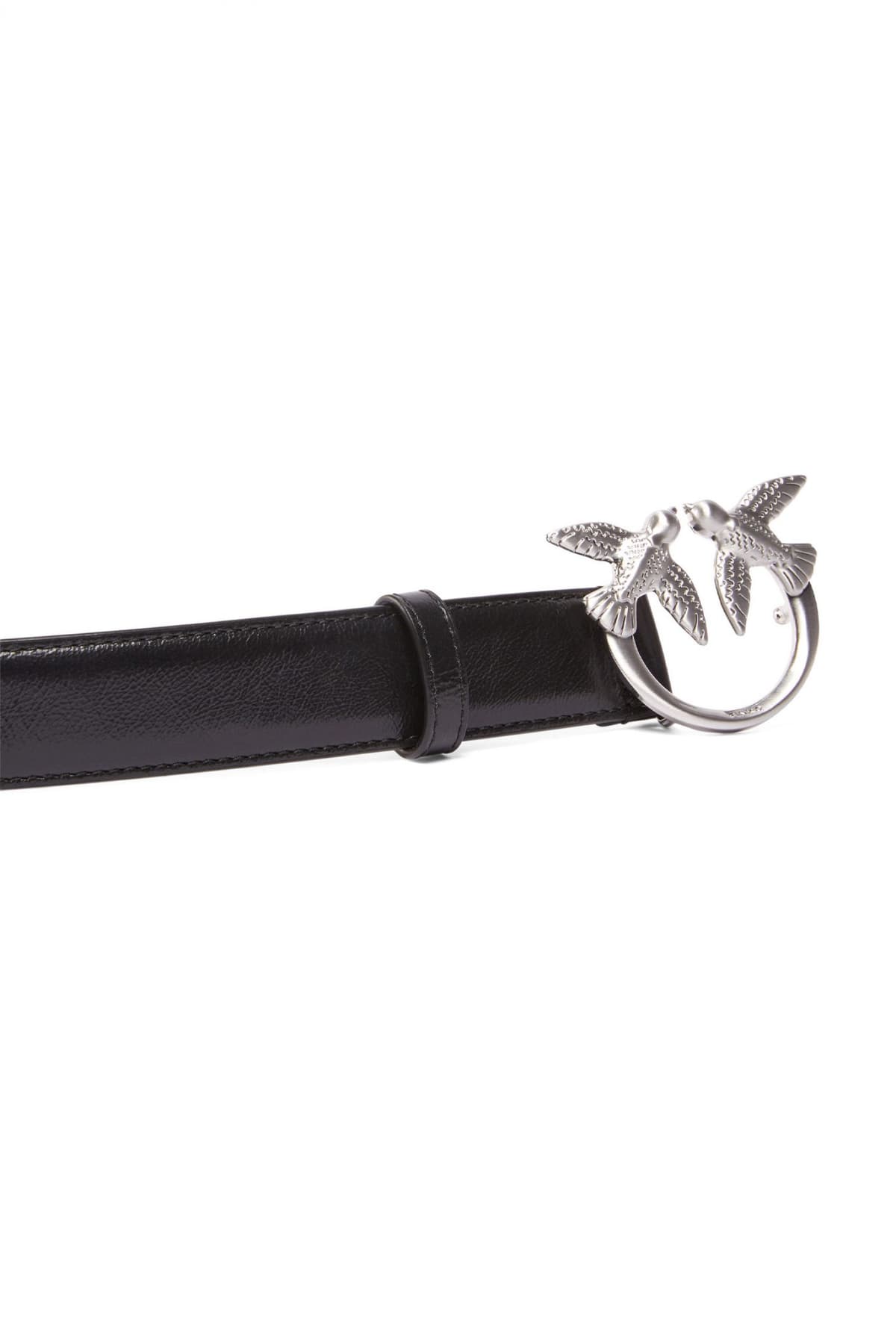 PINKO ΖΩΝΗ LOVE BERRY H3 BELT VITELLO WRINKLE LOGO ΜΑΥΡΟ- MATT SILVER