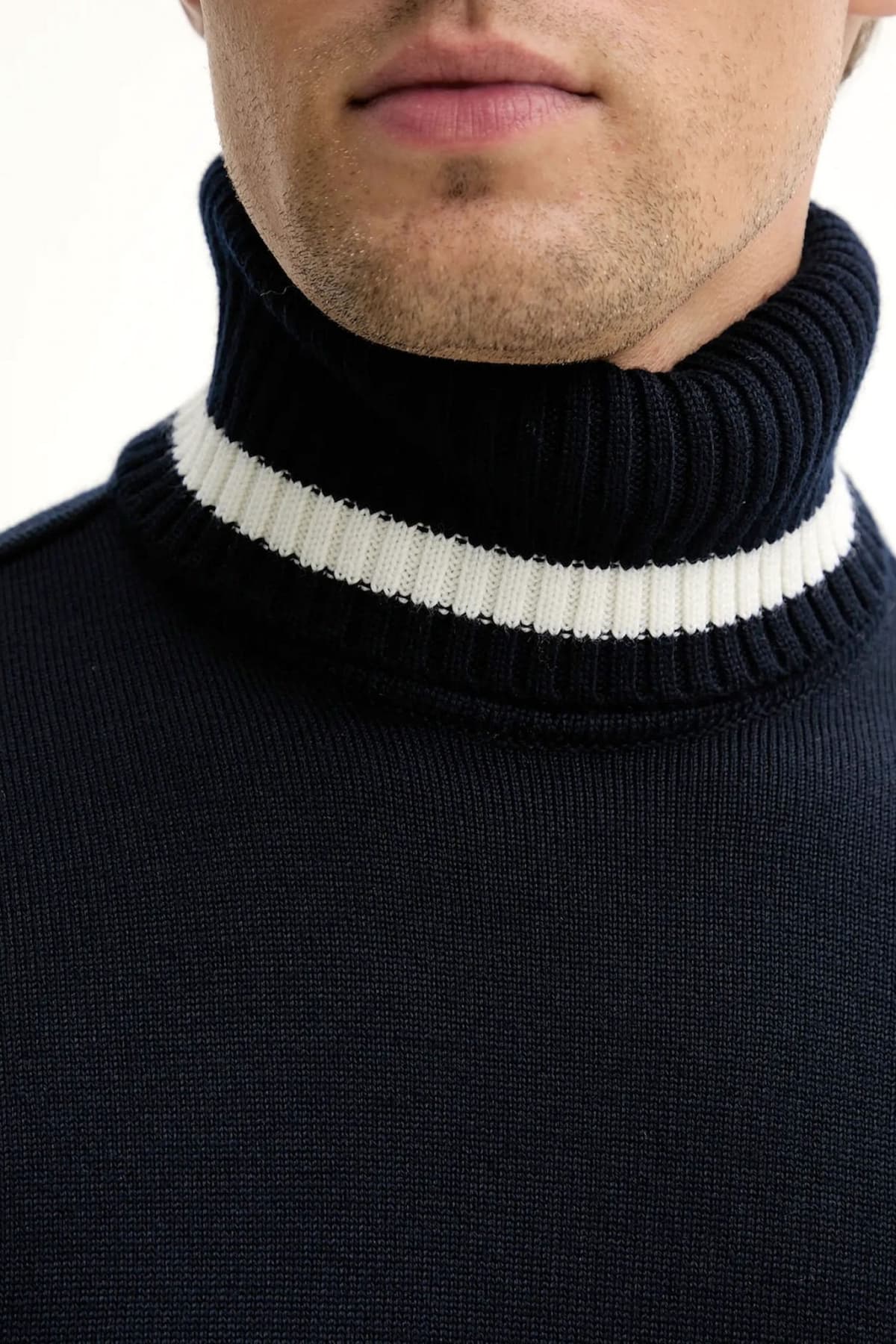 PAUL&SHARK ΠΛΕΚΤΟ ROLLNECK ΜΠΛΕ-ΛΕΥΚΟ