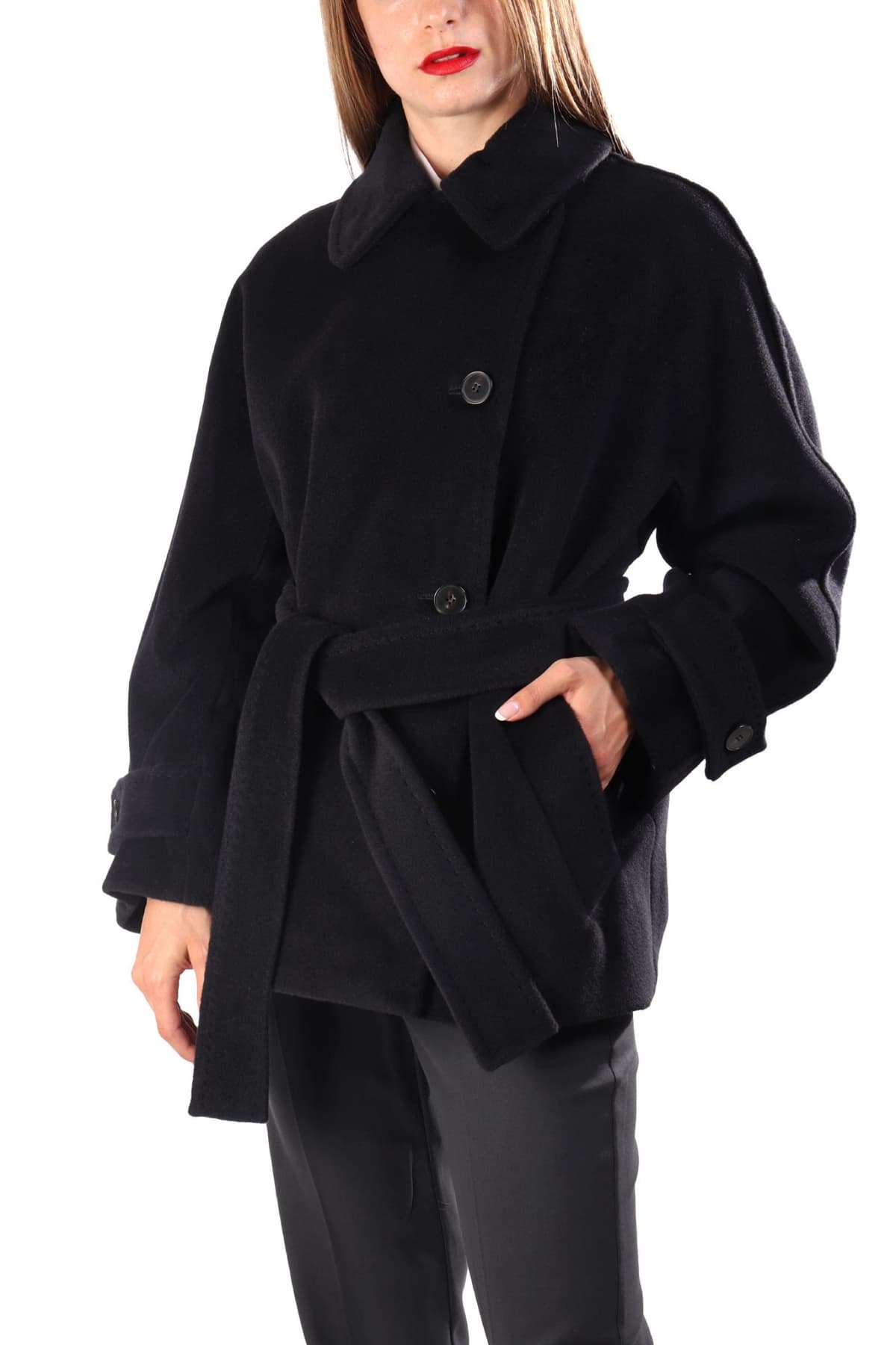 MARELLA ΠΑΛΤΟ DOVERE ΣΤΑΥΡΩΤΟ ΑΠΟΣΠΩΜΕΝΗ ΖΩΝΗ ΣΚΟΥΡΟ ΜΠΛΕ