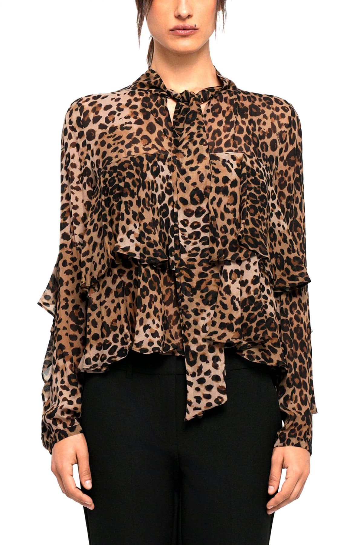 MARELLA ΜΠΛΟΥΖΑ GALA ΛΕΟΠΑΡ ΛΕΠΤΟΜΕΡΕΙΕΣ ΒΟΛΑΝ V-NECK ΔΕΣΙΜΟ ΛΑΙΜΟ ΜΠΕΖ-ΚΑΦΕ