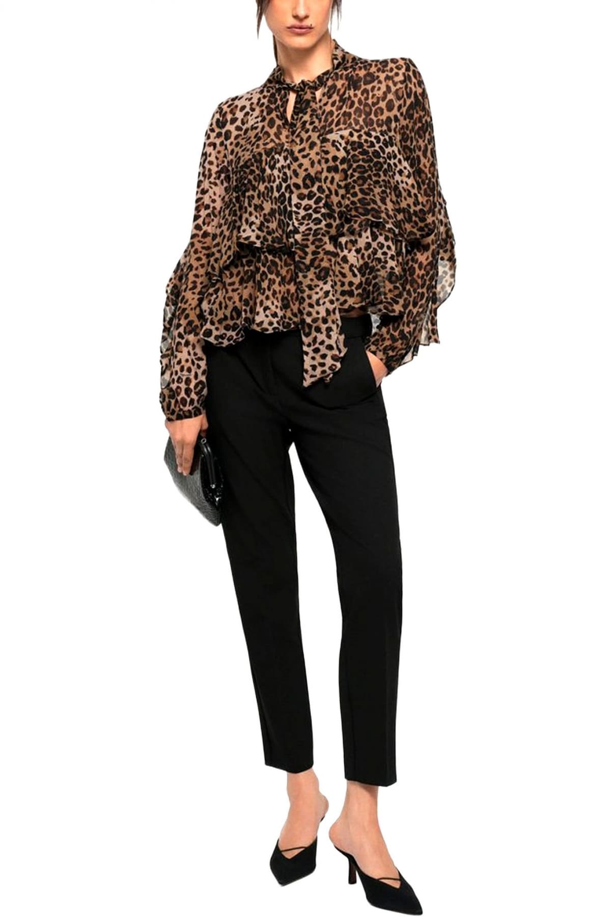 MARELLA ΜΠΛΟΥΖΑ GALA ΛΕΟΠΑΡ ΛΕΠΤΟΜΕΡΕΙΕΣ ΒΟΛΑΝ V-NECK ΔΕΣΙΜΟ ΛΑΙΜΟ ΜΠΕΖ-ΚΑΦΕ