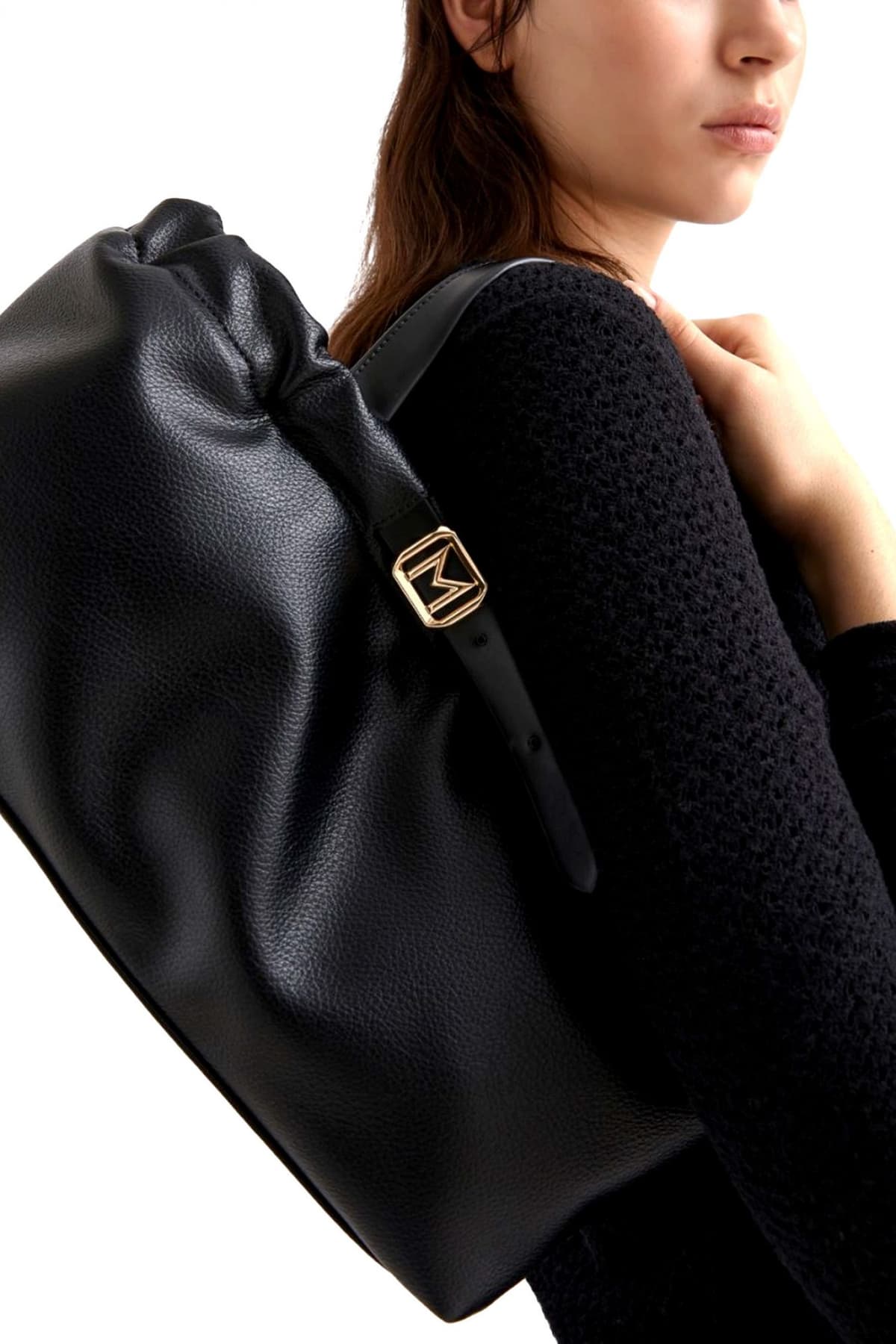 MARELLA ACCESORI ΤΣΑΝΤΑ ΧΕΙΡΟΣ/CROSSBODY PADOVA LOGO ΜΕΤΑΛΛΙΚΟ ΜΑΥΡΟ