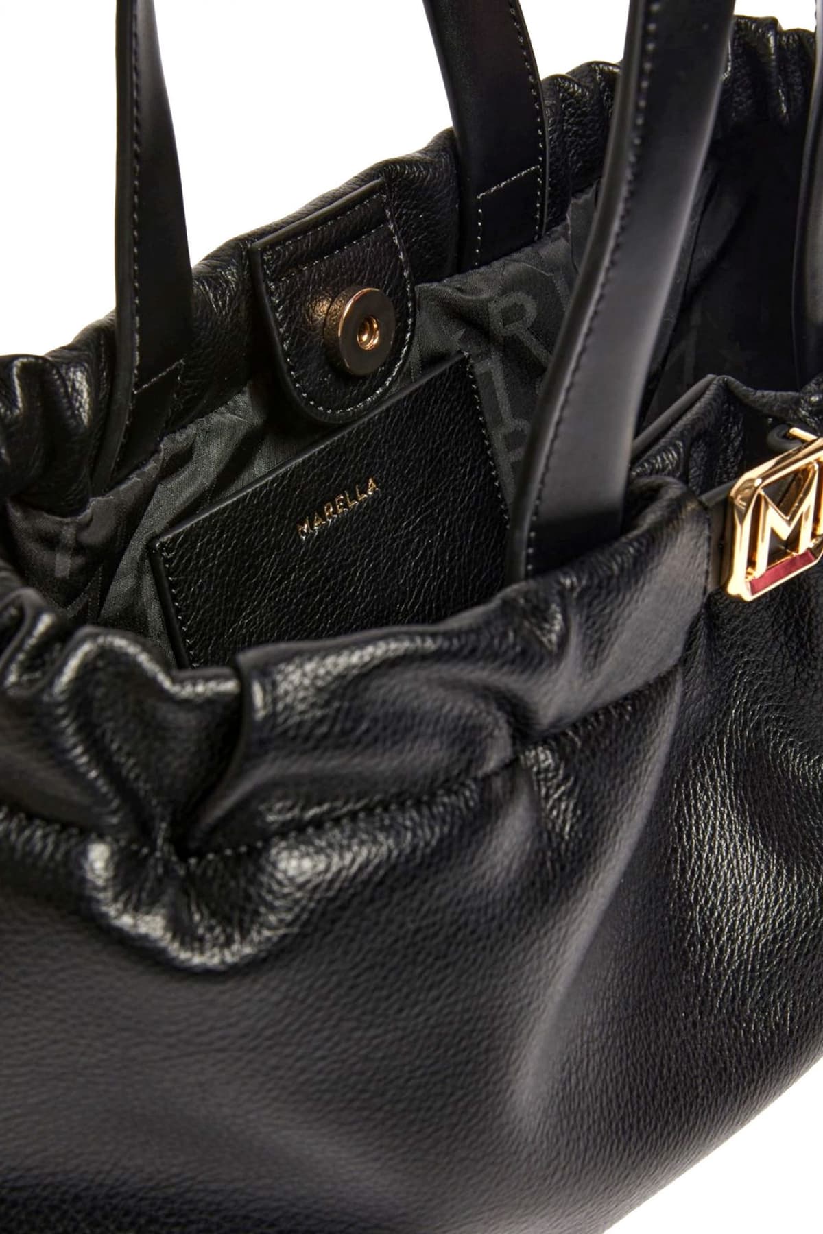MARELLA ACCESORI ΤΣΑΝΤΑ ΧΕΙΡΟΣ/CROSSBODY PADOVA LOGO ΜΕΤΑΛΛΙΚΟ ΜΑΥΡΟ