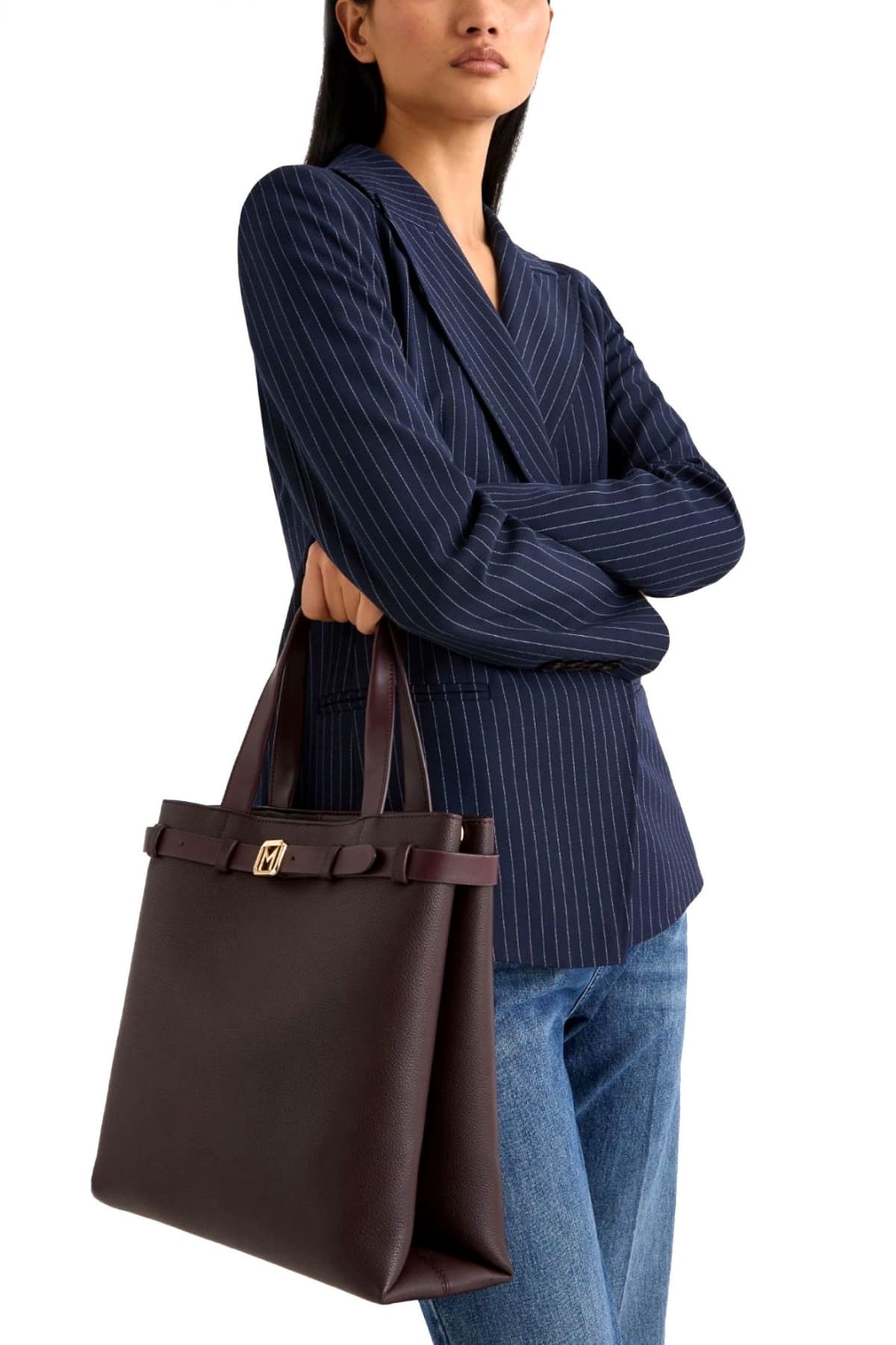 MARELLA ACCESORI ΤΣΑΝΤΑ ΧΕΙΡΟΣ/CROSSBODY SALERNO LOGO ΜΕΤΑΛΛΙΚΟ ΚΑΦΕ