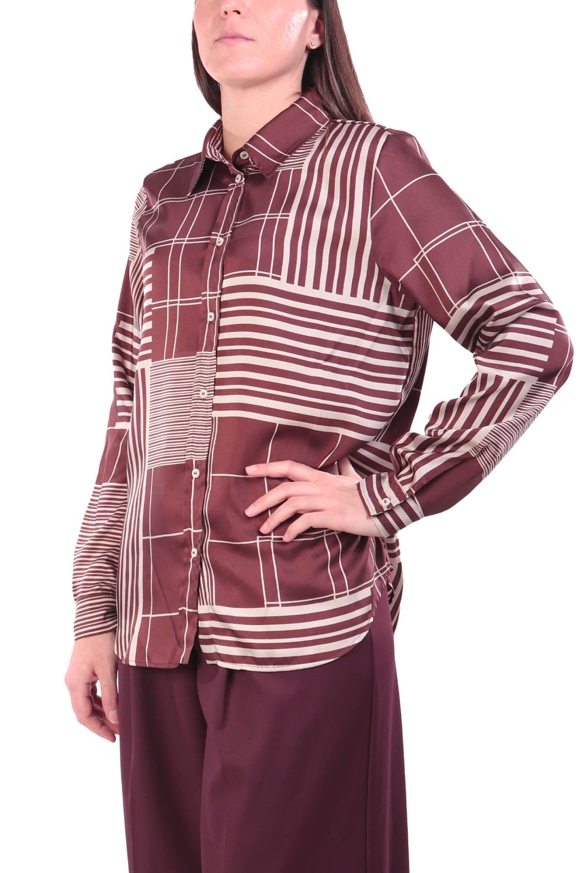 MARELLA EMME ΠΟΥΚΑΜΙΣΟ BIAGIO ΜΕ ΟΨΗ ΣΑΤΕΝ ΓΕΩΜΕΤΡΙΚΟ ΣΧΕΔΙΟ ΜΠΟΡΝΤΩ-ΜΠΕΖ