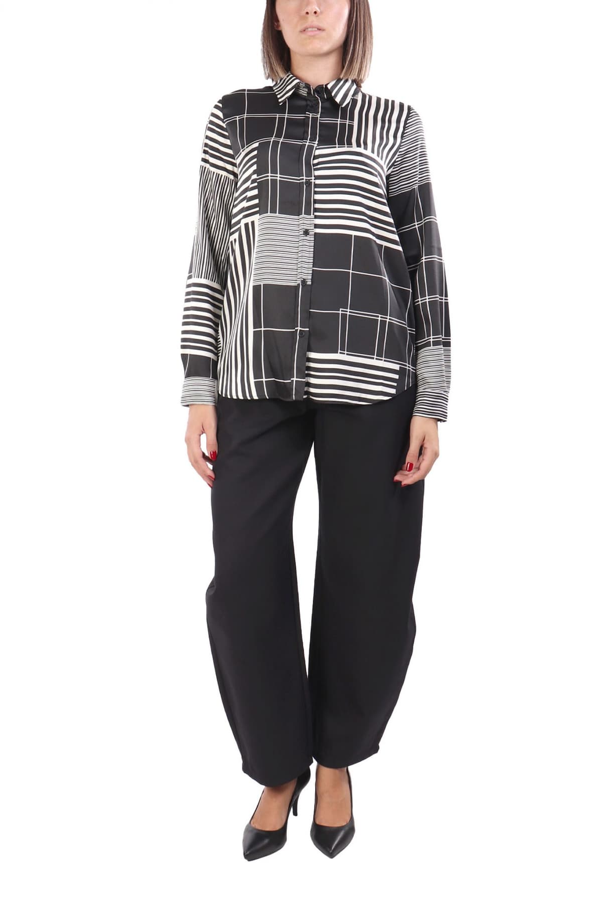 MARELLA EMME ΠΟΥΚΑΜΙΣΟ BIAGIO ΜΕ ΟΨΗ ΣΑΤΕΝ ΓΕΩΜΕΤΡΙΚΟ ΣΧΕΔΙΟ ΕΚΡΟΥ-ΜΑΥΡΟ