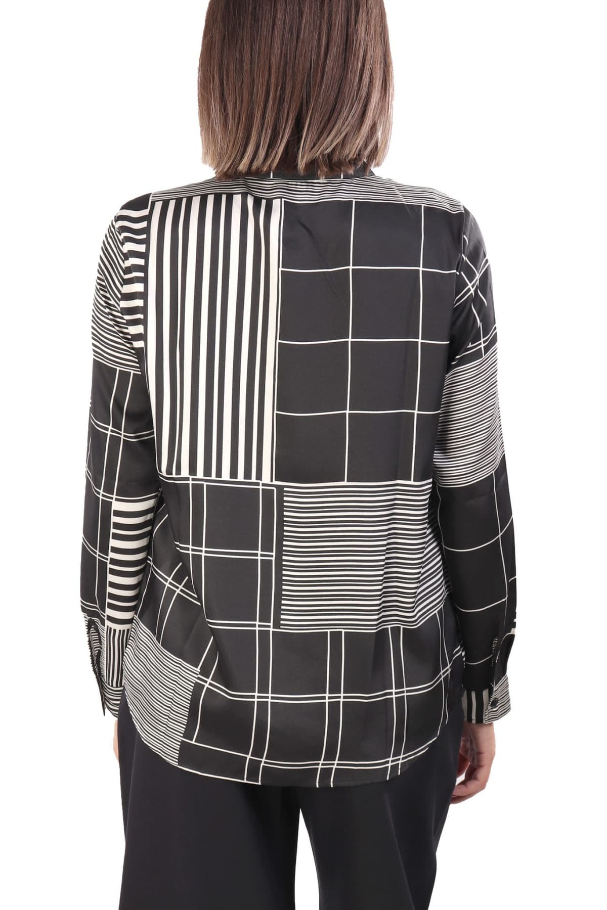 MARELLA EMME ΠΟΥΚΑΜΙΣΟ BIAGIO ΜΕ ΟΨΗ ΣΑΤΕΝ ΓΕΩΜΕΤΡΙΚΟ ΣΧΕΔΙΟ ΕΚΡΟΥ-ΜΑΥΡΟ