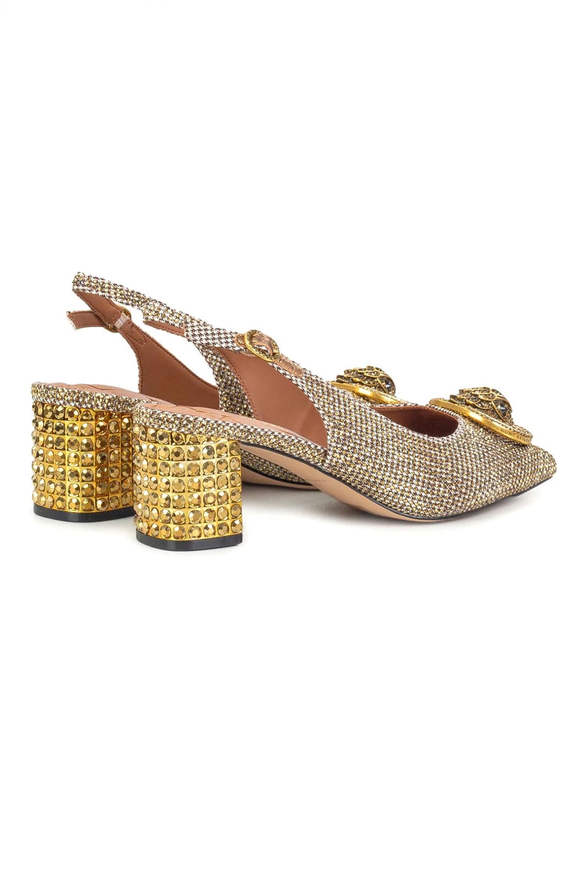 KURT GEIGER ΠΑΠΟΥΤΣΙΑ MULES CHELSEA BLOCK SLINGBACK METAΛΛΙΚΑ ΣΤΡΑΣ LOGO ΧΡΥΣΟ