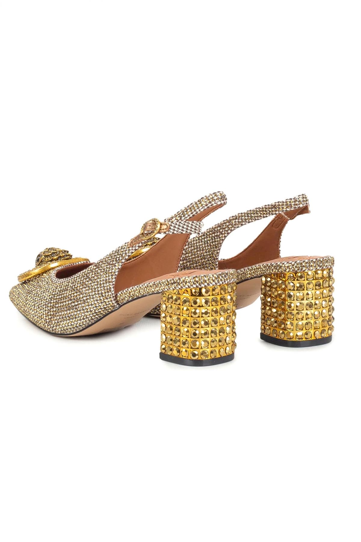 KURT GEIGER ΠΑΠΟΥΤΣΙΑ MULES CHELSEA BLOCK SLINGBACK METAΛΛΙΚΑ ΣΤΡΑΣ LOGO ΧΡΥΣΟ