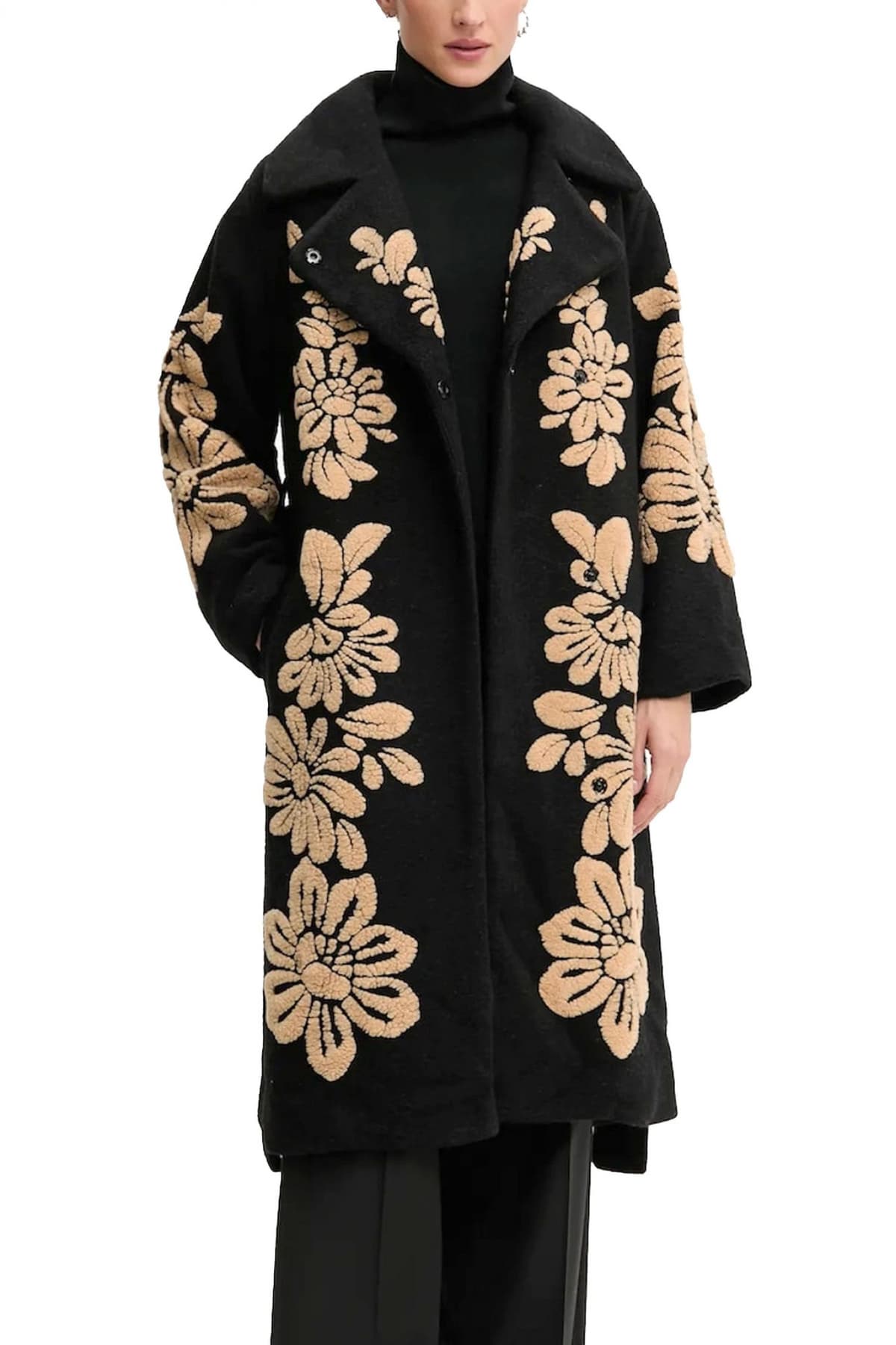 FARM RIO ΠΑΛΤΟ BOLD FLOWERS ΑΠΟΣΠΩΜΕΝΗ ΖΩΝΗ ΤΣΕΠΕΣ ΜΑΥΡΟ-ΜΠΕΖ