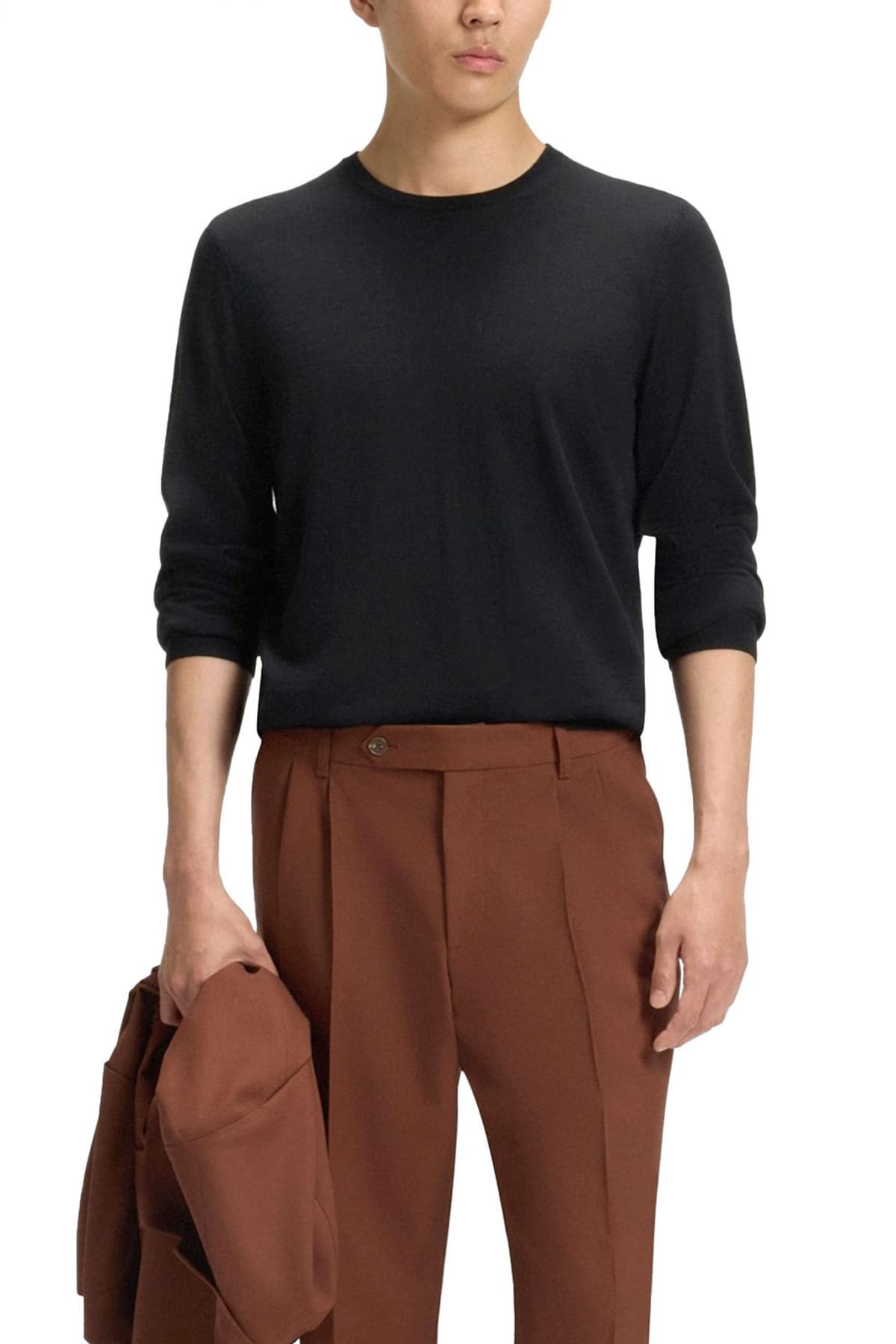 BOSS ΠΛΕΚΤΟ CREW NECK LENO-P ΜΑΥΡΟ