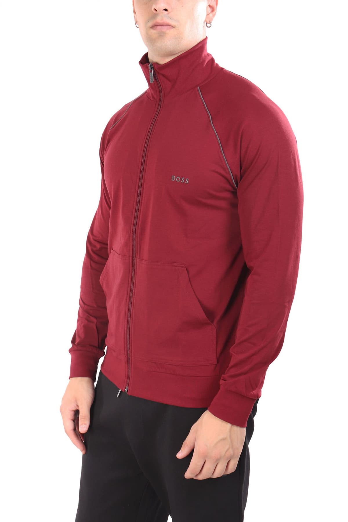 BOSS HOMEWEAR ΦΟΥΤΕΡ ZIPHOOD MIXMATCH JACKET Z ΜΠΟΡΝΤΩ