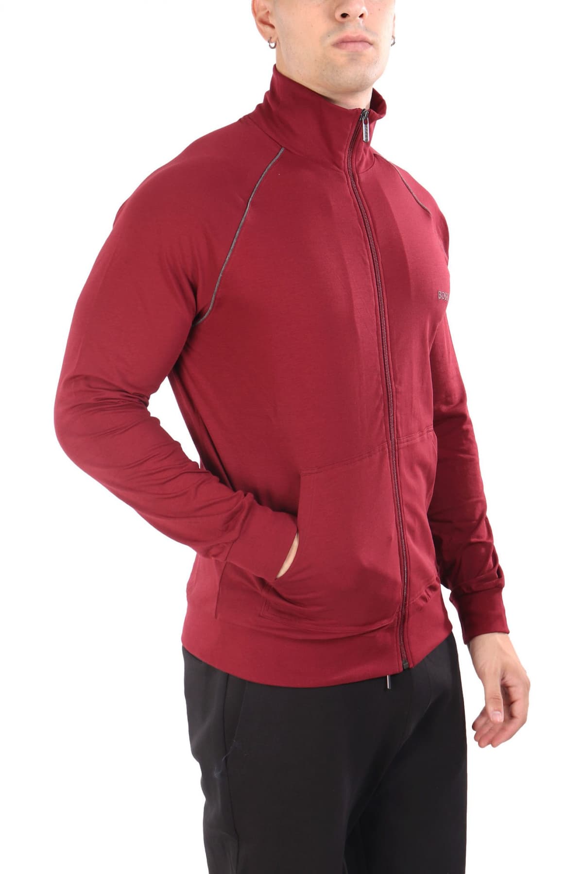 BOSS HOMEWEAR ΦΟΥΤΕΡ ZIPHOOD MIXMATCH JACKET Z ΜΠΟΡΝΤΩ