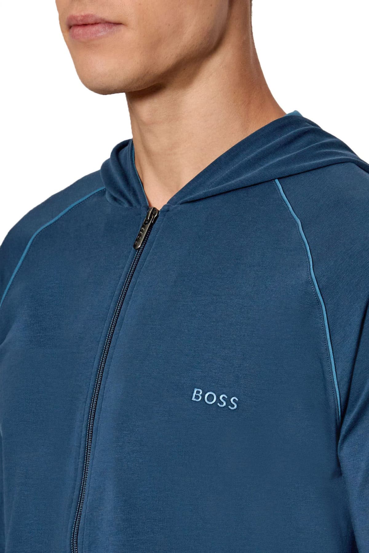 BOSS HOMEWEAR ΦΟΥΤΕΡ ZIPHOOD MIX&MATCH JACKET H ΡΑΦ ΜΠΛΕ