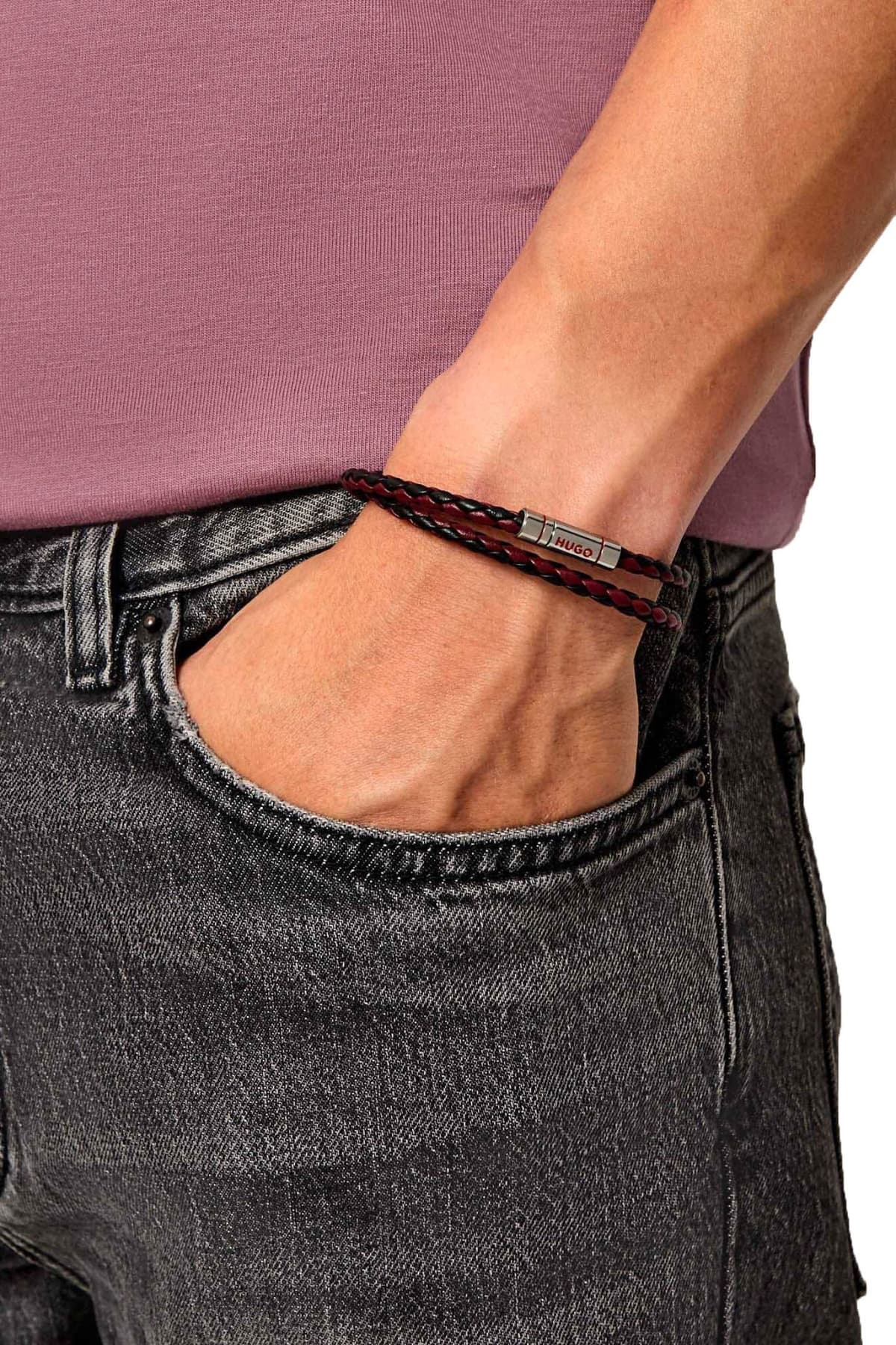 HUGO ΒΡΑΧΙΟΛΙ E-DOUBLEBRAID2-BRA ΜΑΥΡΟ-ΜΠΟΡΝΤΩ