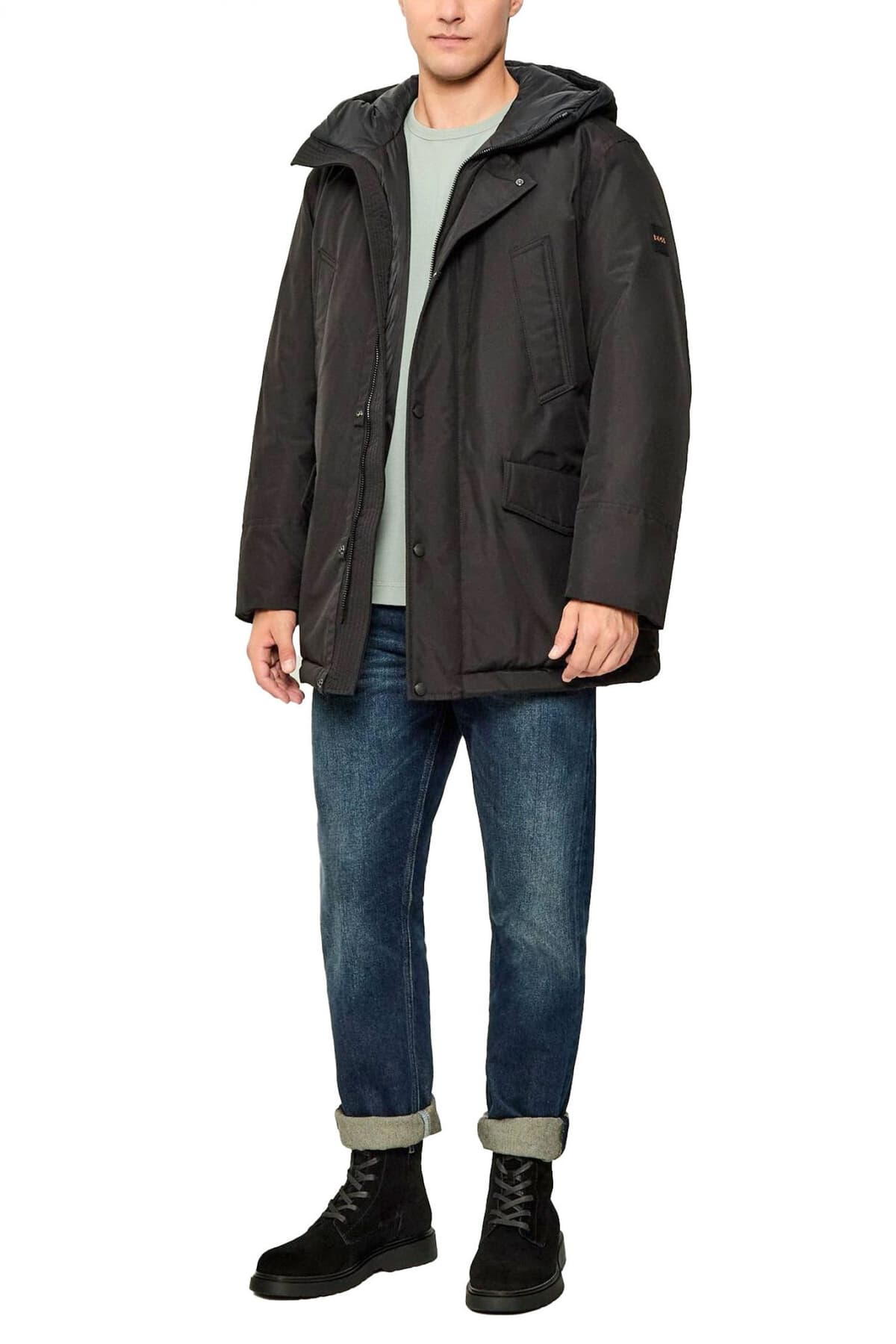 BOSS CASUAL ΜΠΟΥΦΑΝ JACKET ΚΟΥΚΟΥΛΑ OSIASS 1 ΜΑΥΡΟ