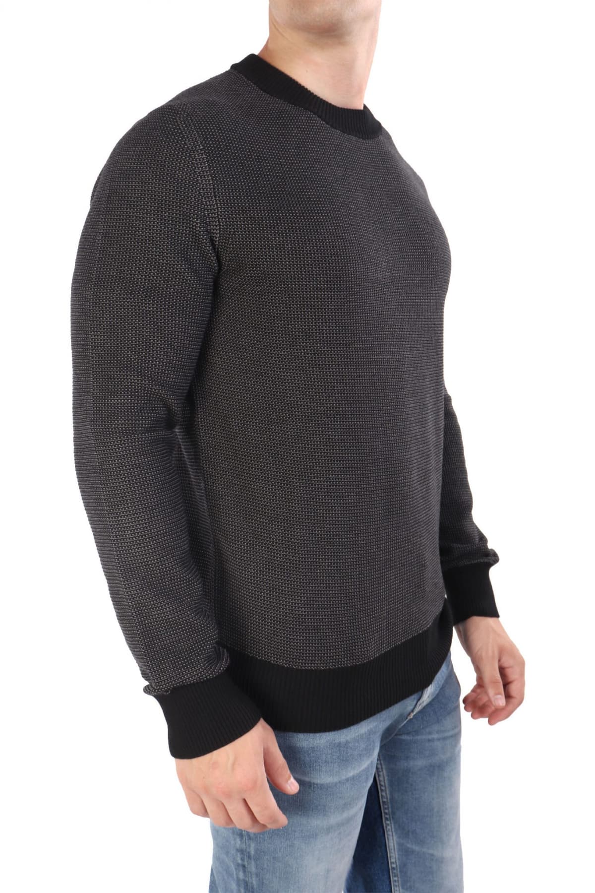 BOSS CASUAL ΠΛΕΚΤΟ CREW NECK KLAPOK ΜΑΥΡΟ