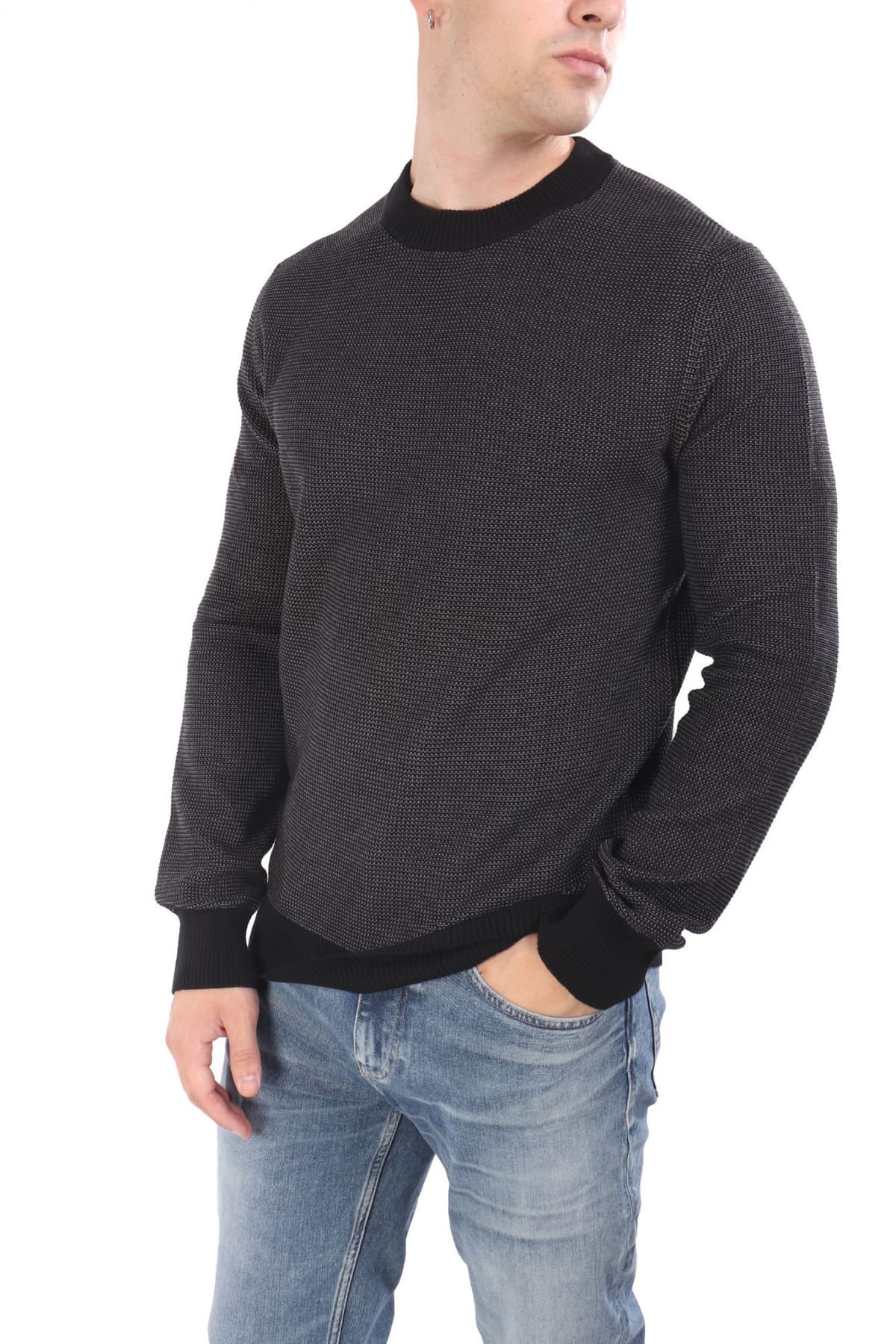 BOSS CASUAL ΠΛΕΚΤΟ CREW NECK KLAPOK ΜΑΥΡΟ