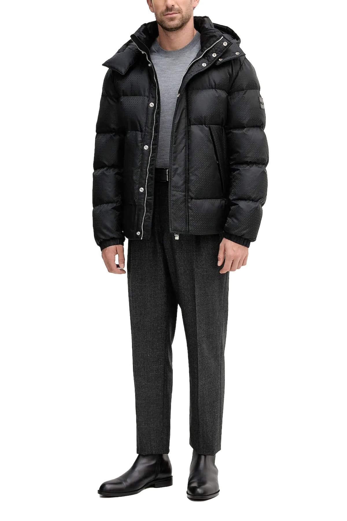 BOSS ΜΠΟΥΦΑΝ PUFFER ALL OVER LOGO ΑΠΟΣΠΩΜΕΝΗ KΟΥΚΟΥΛΑ H-COMBINIAN5 ΜΑΥΡΟ